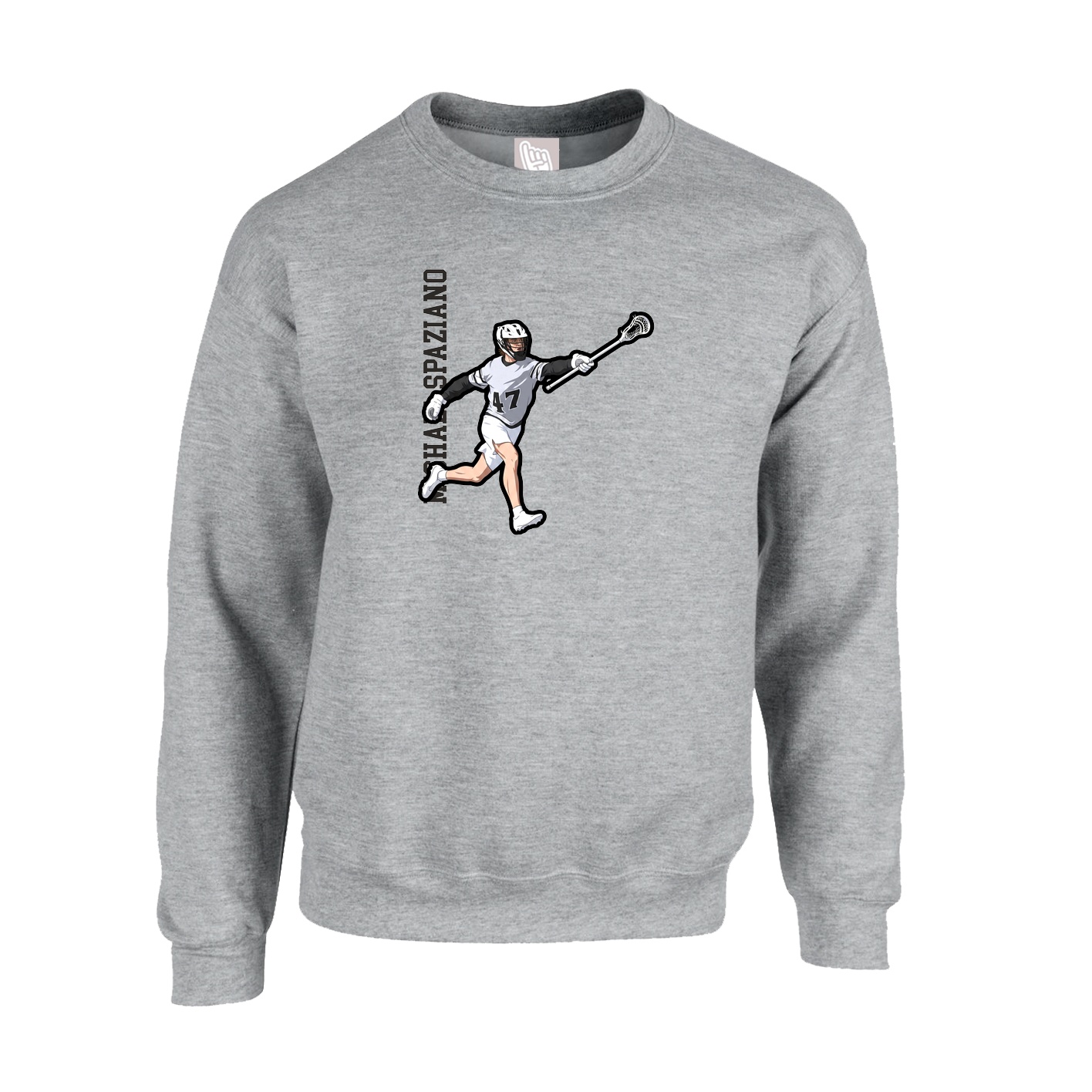Fleece Crew — Name Vertical in Grey