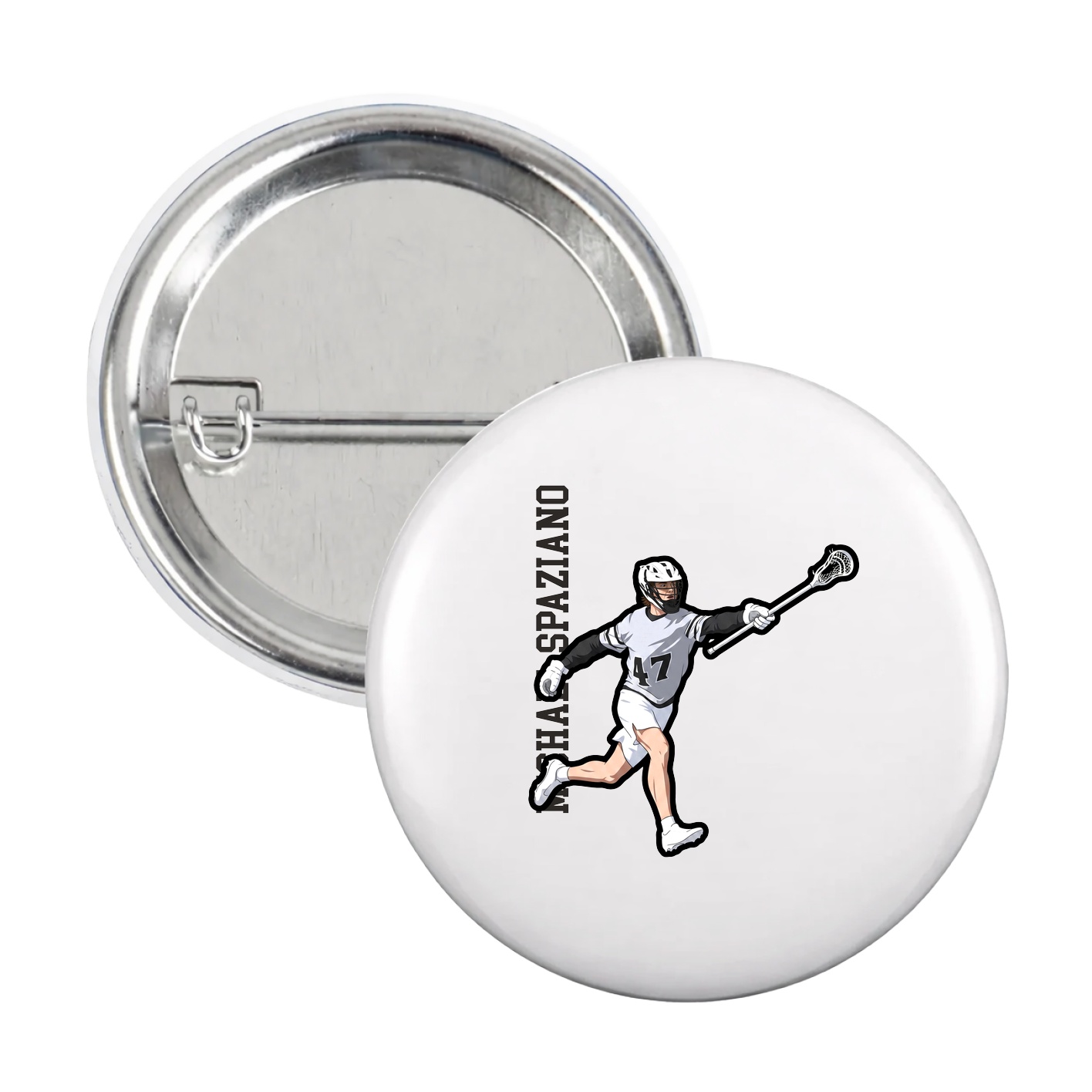 Game Day Button — Name Vertical in White