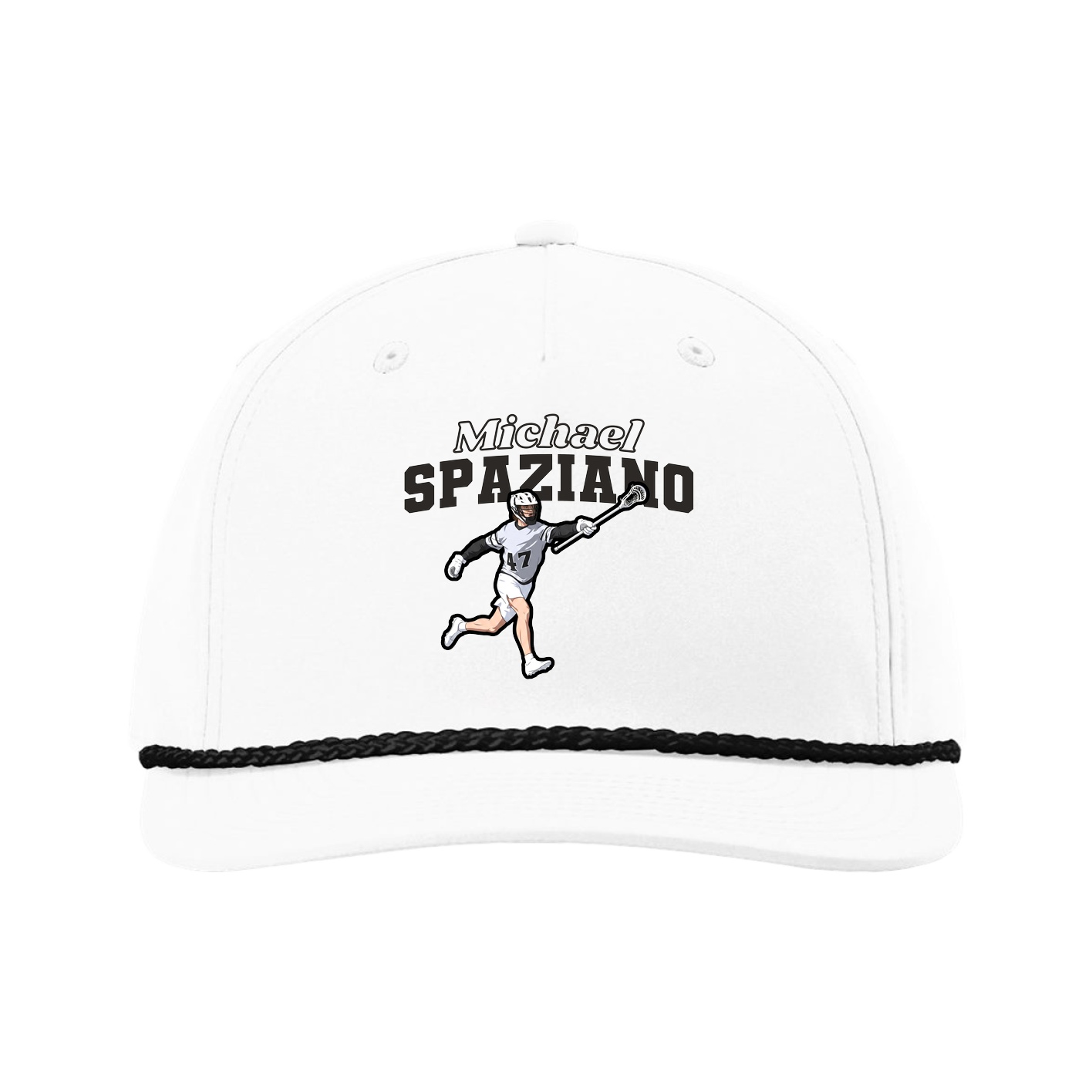 Five-Panel Classic Rope Cap — Name Arch in White