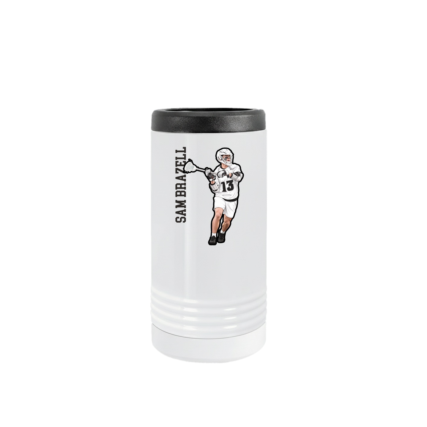 Slim Beverage Holder — Name Vertical in White