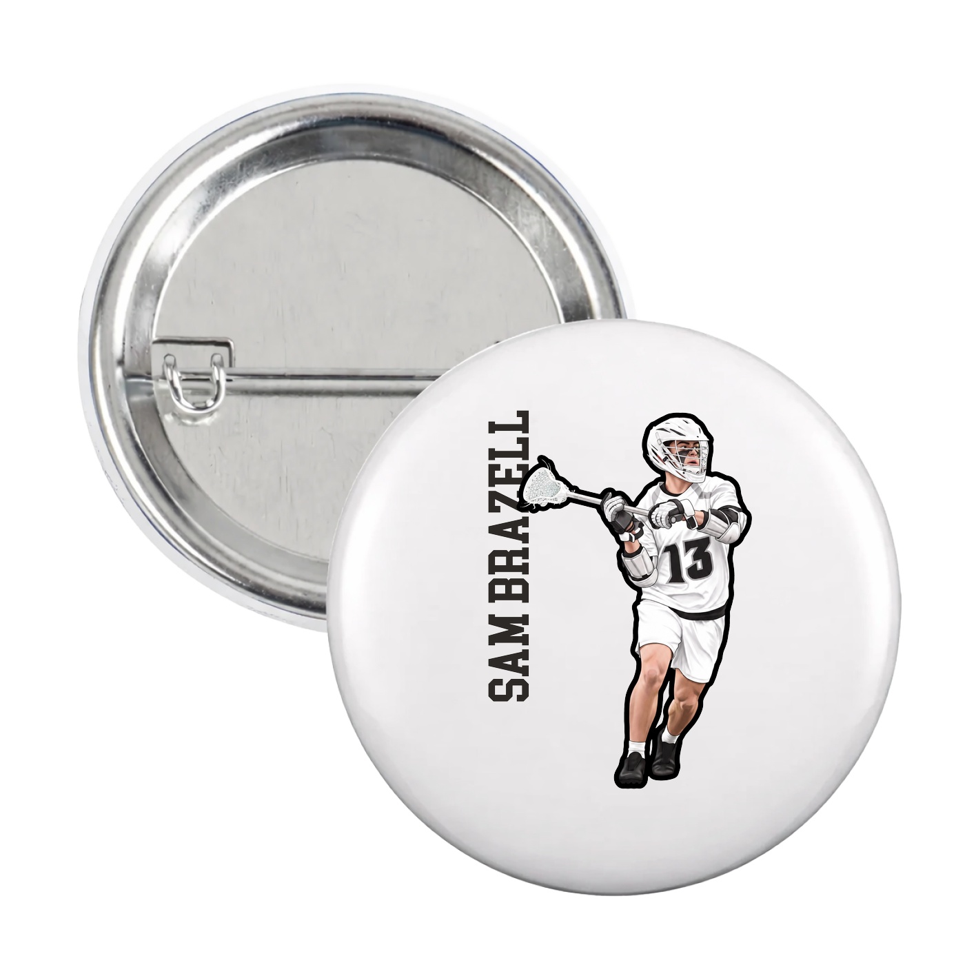 Game Day Button — Name Vertical in White