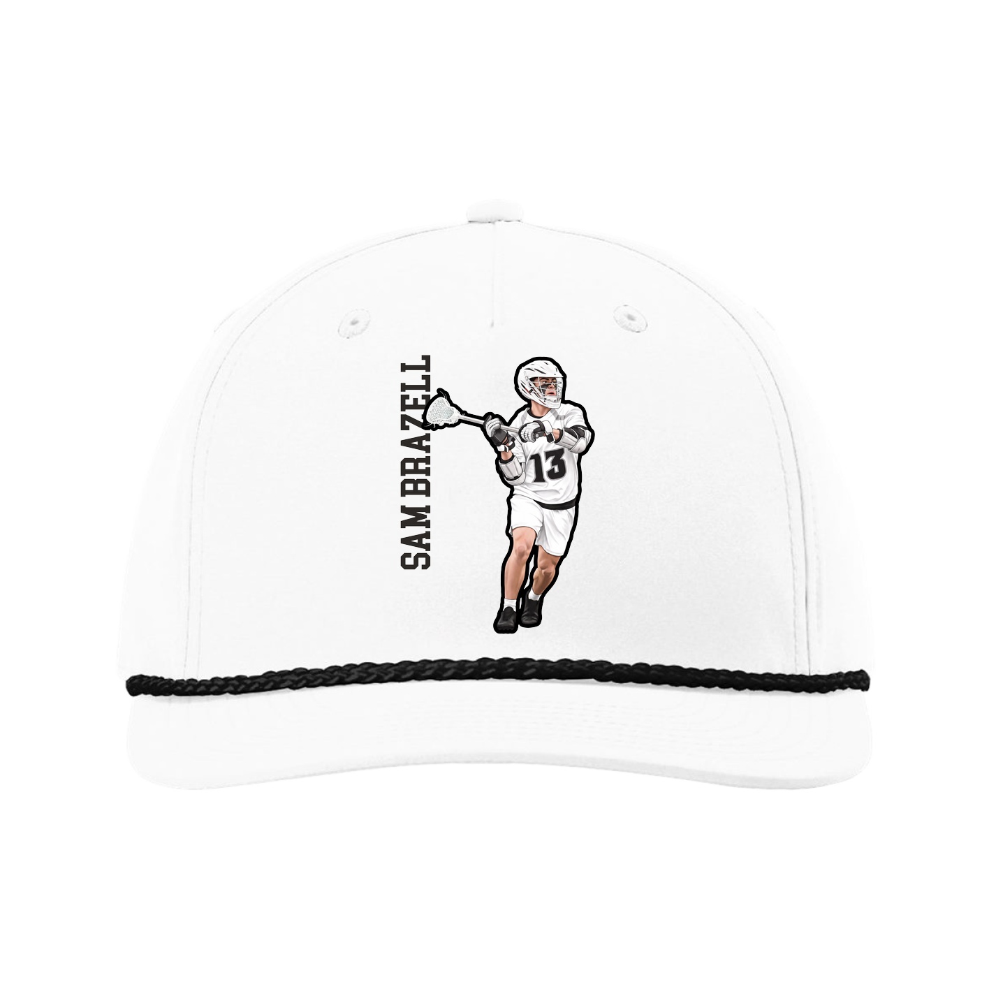 Five-Panel Classic Rope Cap — Name Vertical in White
