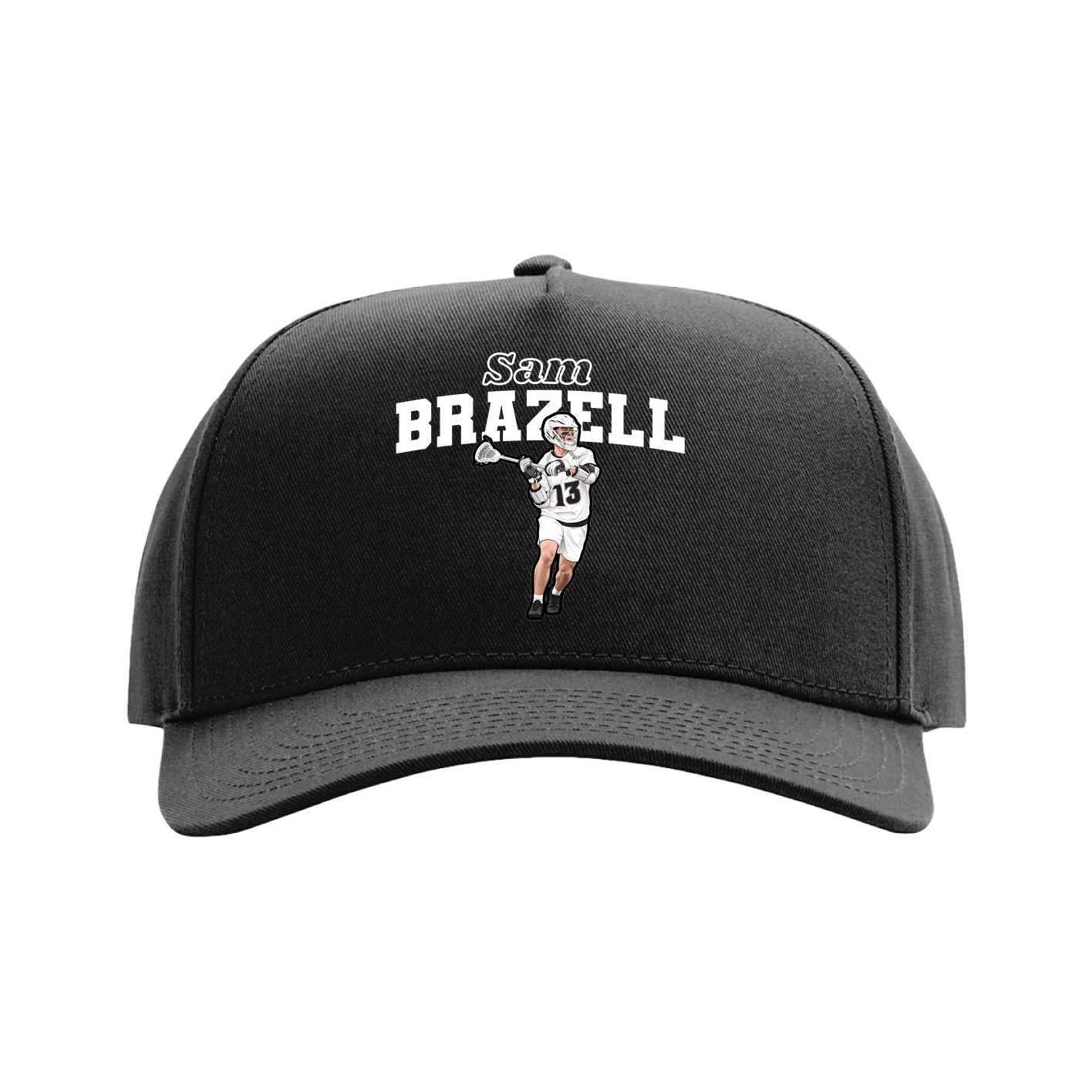 Full Fabric Five-Panel Champ Cap — Name Arch in Black