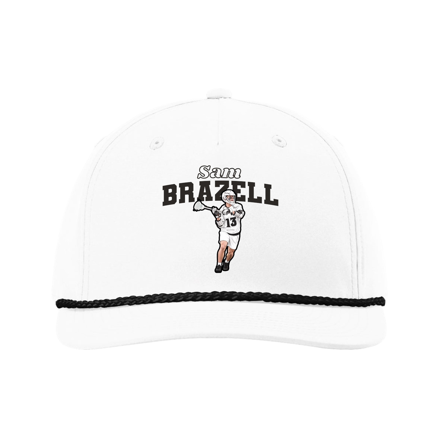 Five-Panel Classic Rope Cap — Name Arch in White