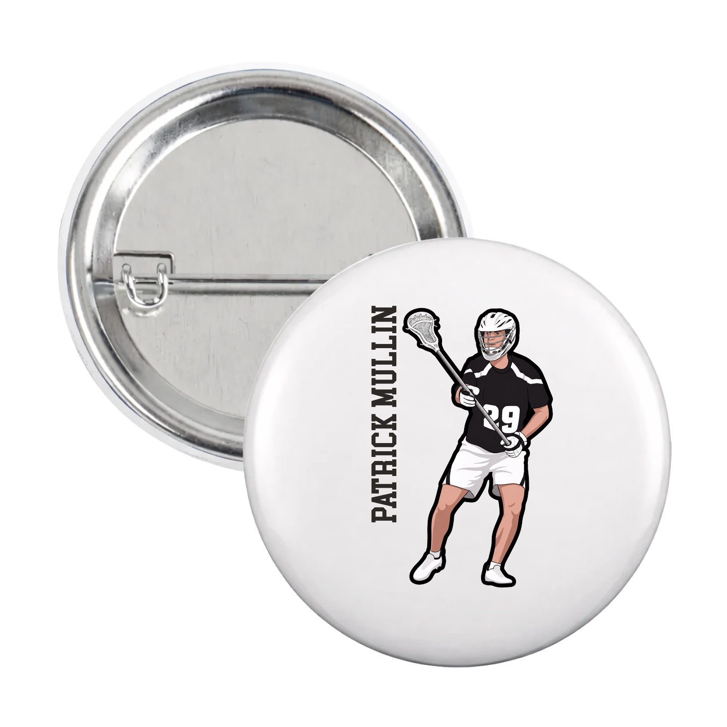 Game Day Button — Name Vertical in White