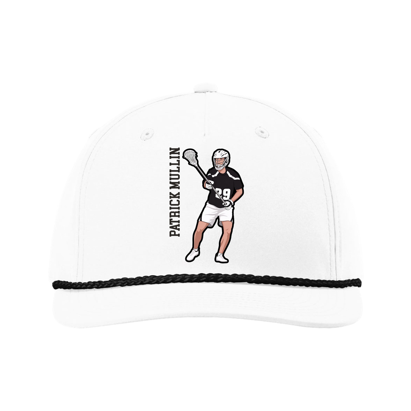 Five-Panel Classic Rope Cap — Name Vertical in White