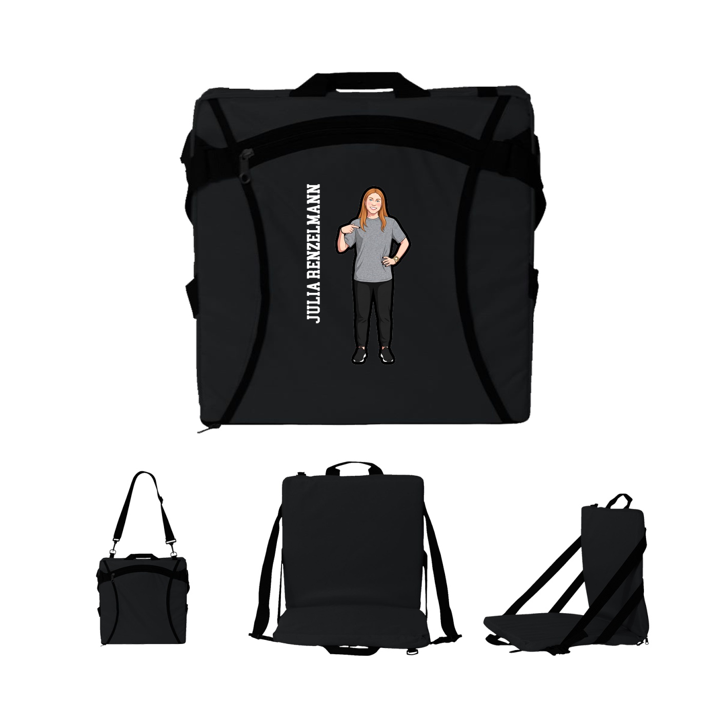 Folding Stadium Seat — Name Vertical in Black