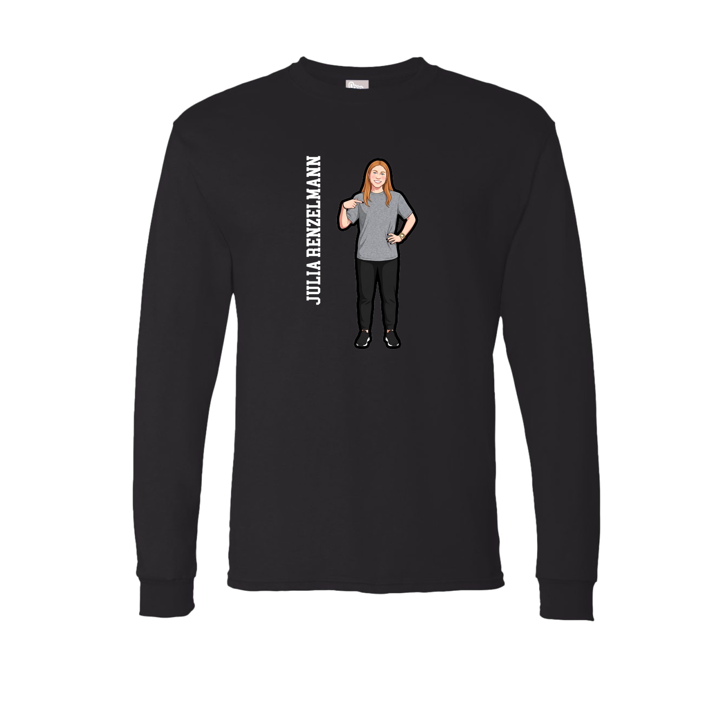 Long Sleeve Tee — Name Vertical in Black