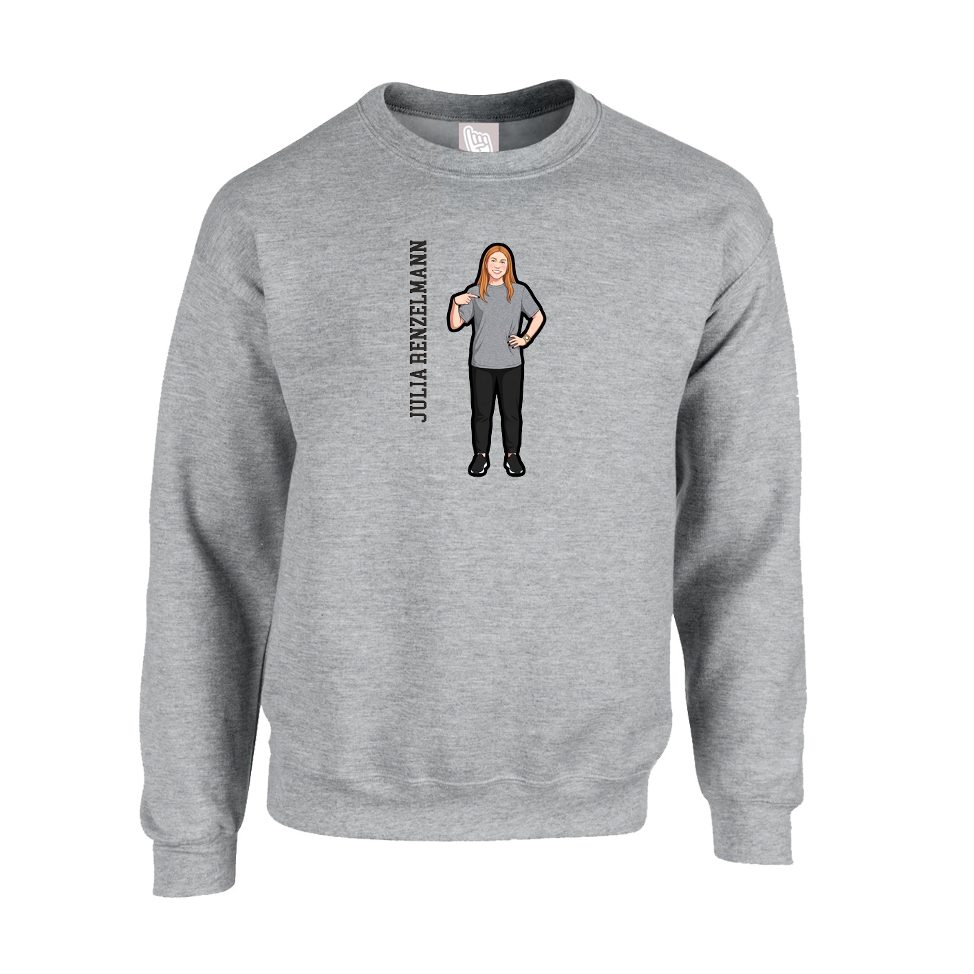 Fleece Crew — Name Vertical in Grey