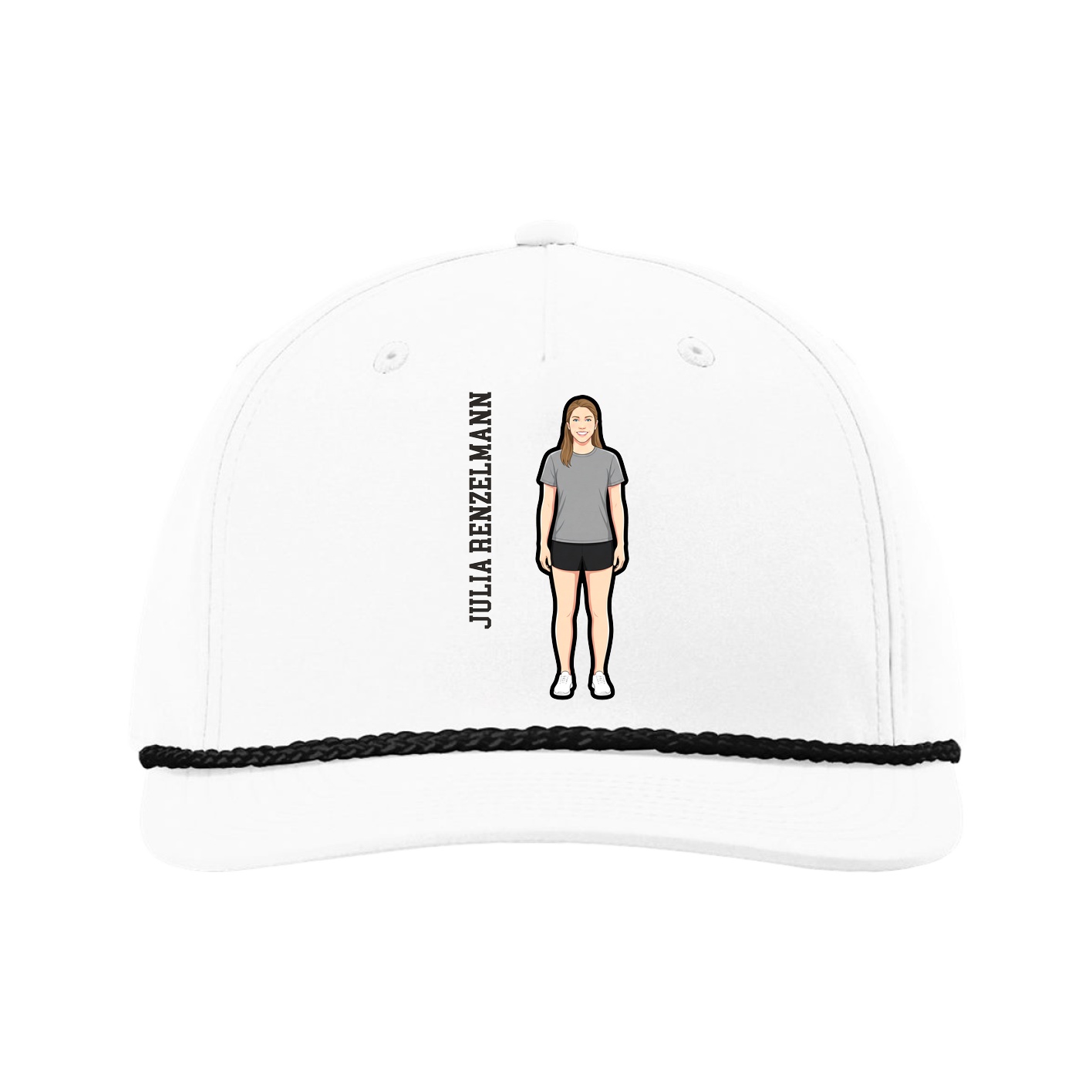 Five-Panel Classic Rope Cap — Name Vertical in White
