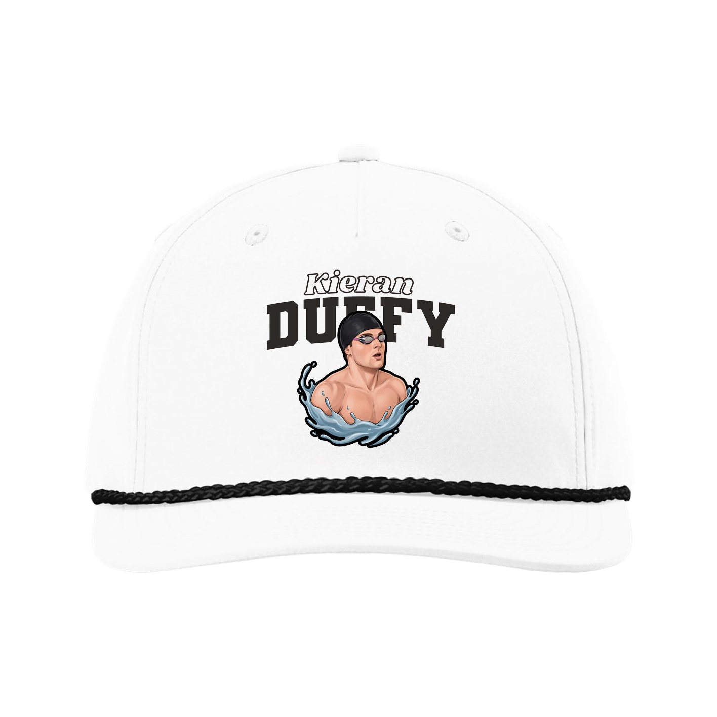 Five-Panel Classic Rope Cap — Name Arch in White