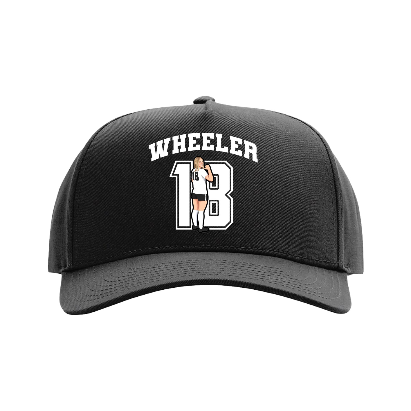 Full Fabric Five-Panel Champ Cap — Number in Black