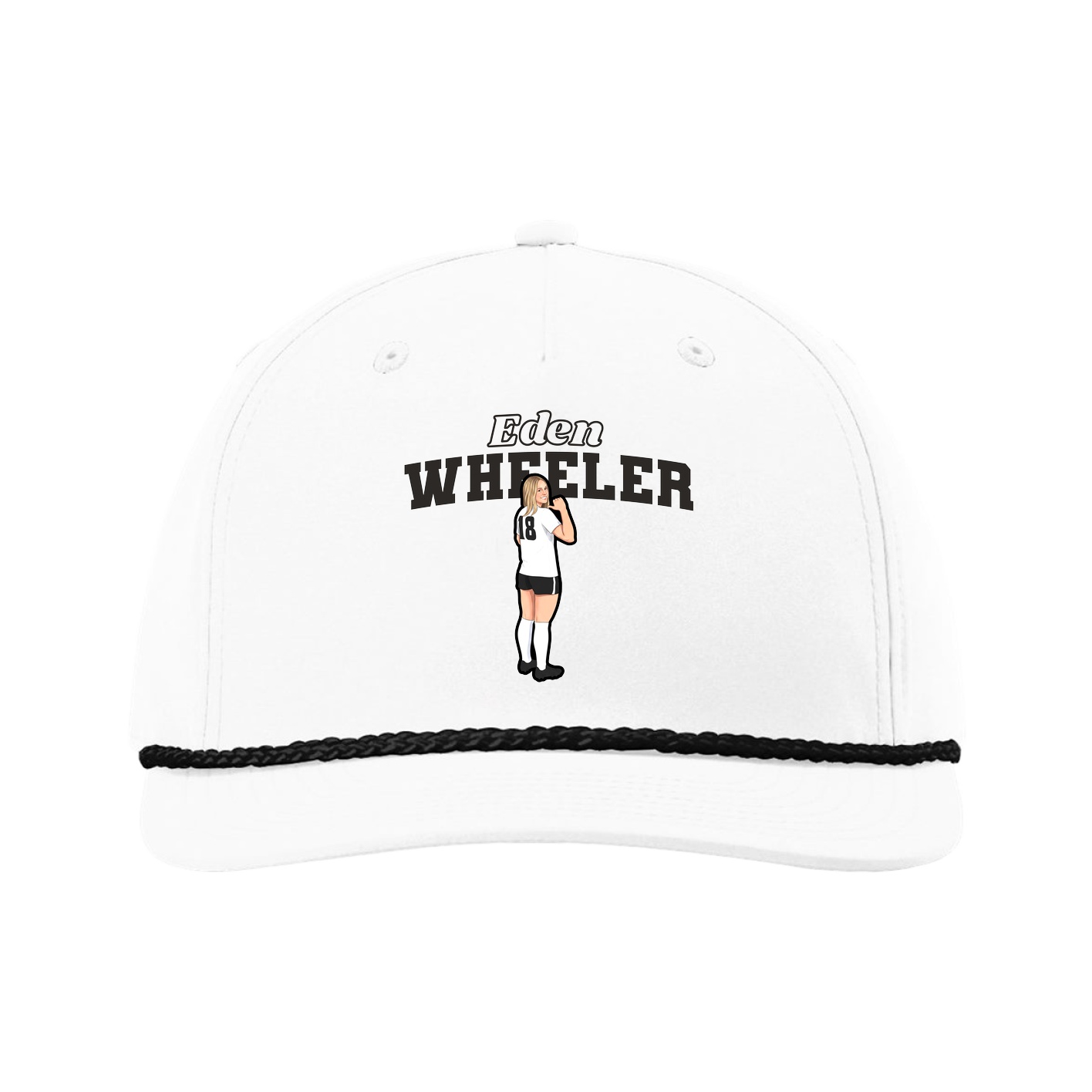 Five-Panel Classic Rope Cap — Name Arch in White