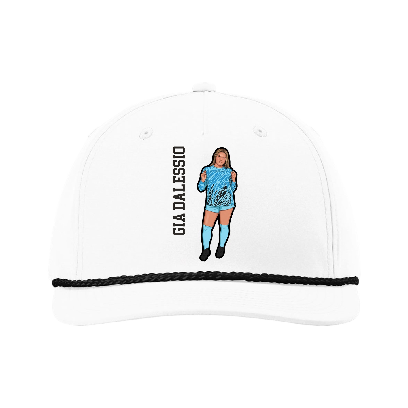 Five-Panel Classic Rope Cap — Name Vertical in White