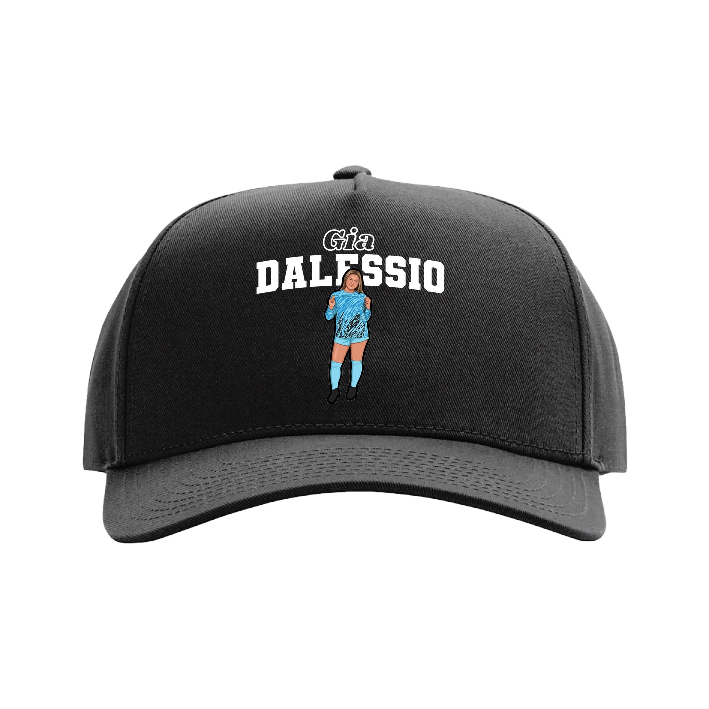 Full Fabric Five-Panel Champ Cap — Name Arch in Black