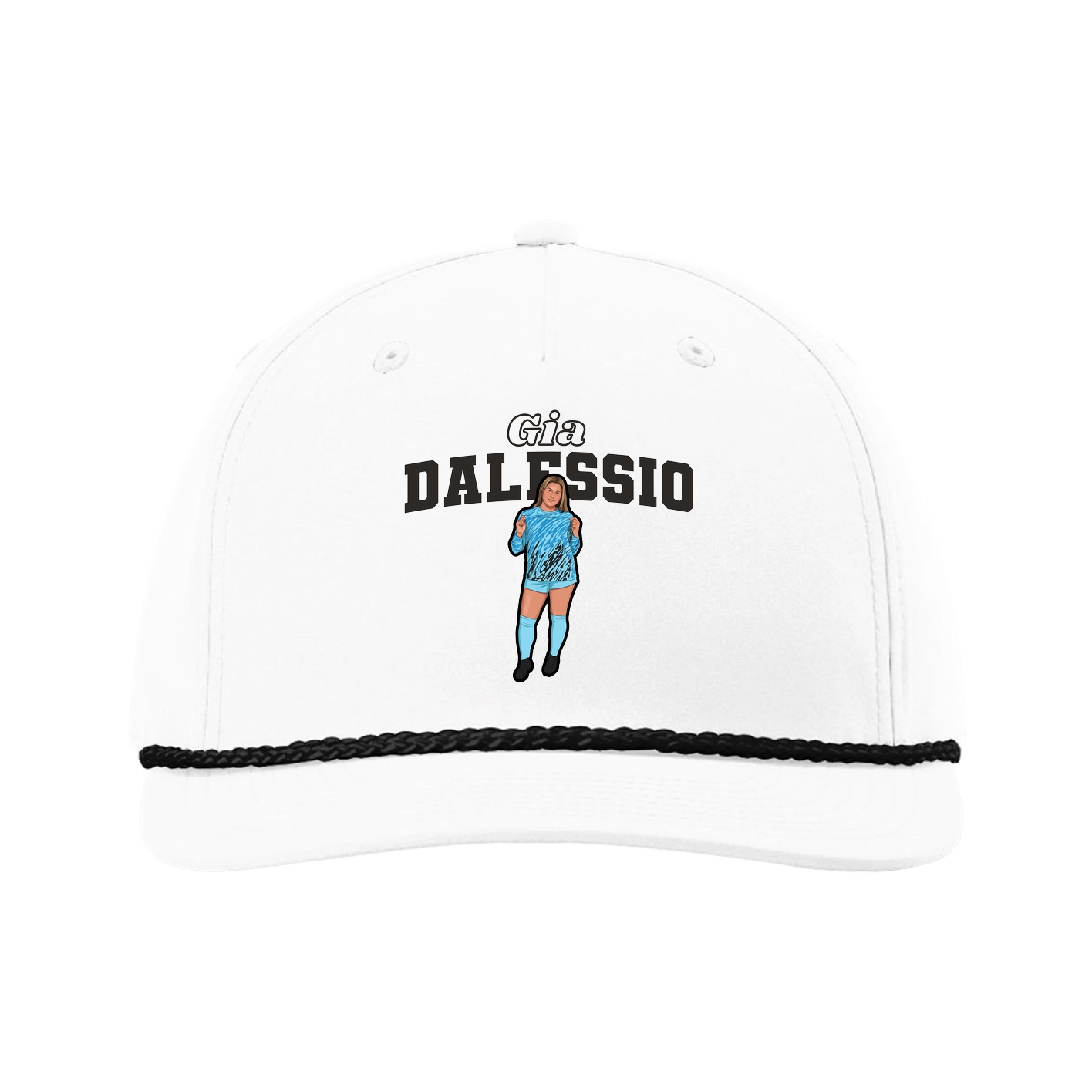 Five-Panel Classic Rope Cap — Name Arch in White
