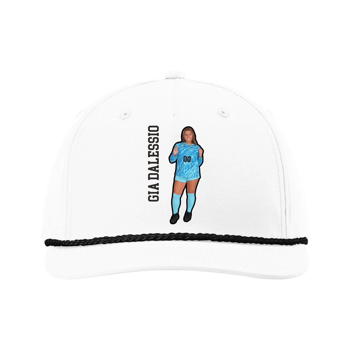 Five-Panel Classic Rope Cap — Name Vertical in White
