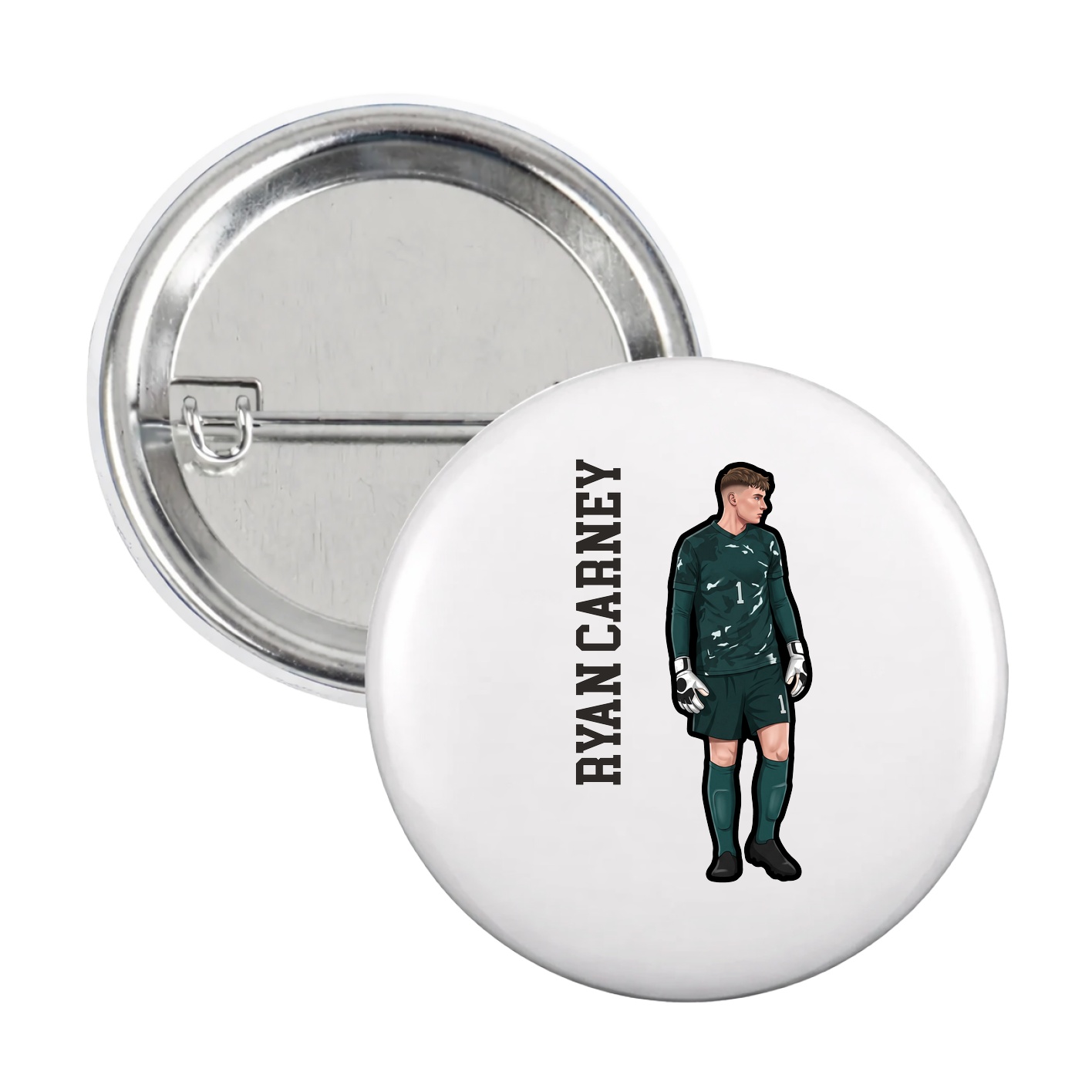 Game Day Button — Name Vertical in White