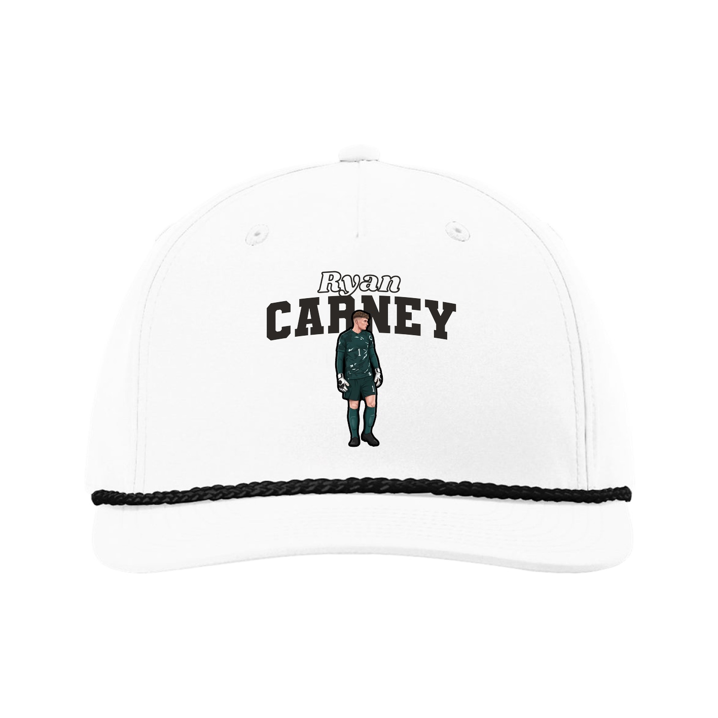 Five-Panel Classic Rope Cap — Name Arch in White