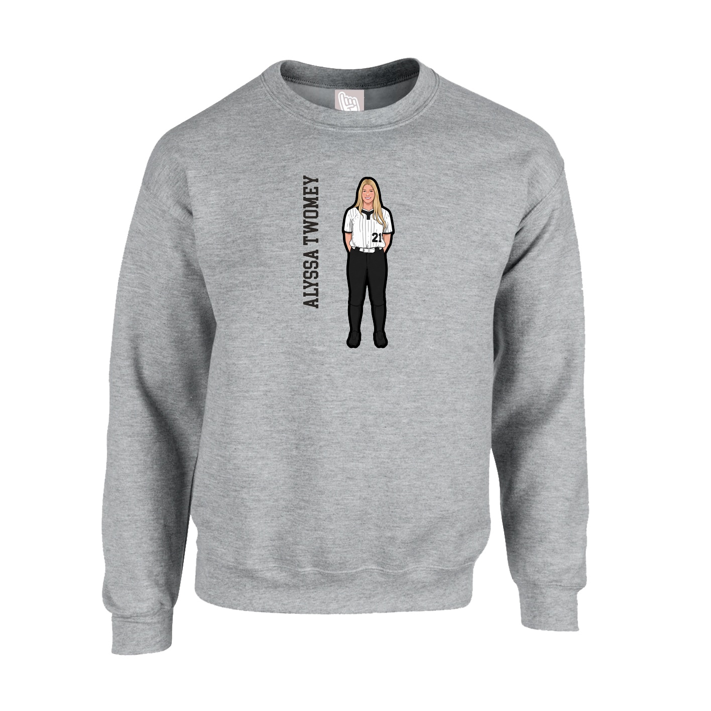 Fleece Crew — Name Vertical in Grey