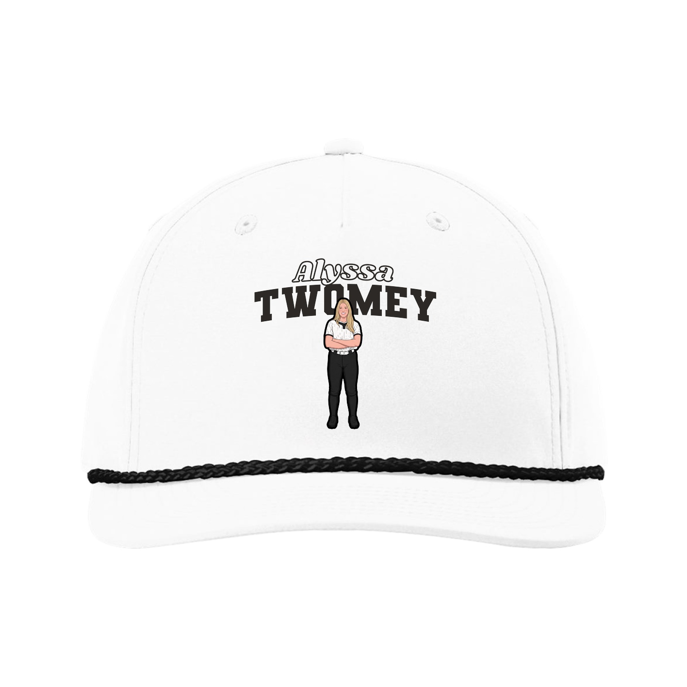 Five-Panel Classic Rope Cap — Name Arch in White