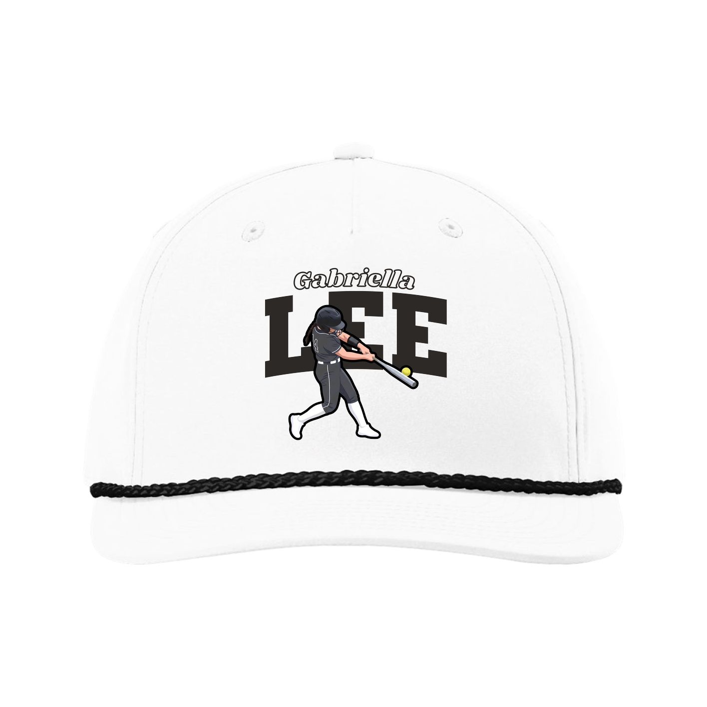 Five-Panel Classic Rope Cap — Name Arch in White