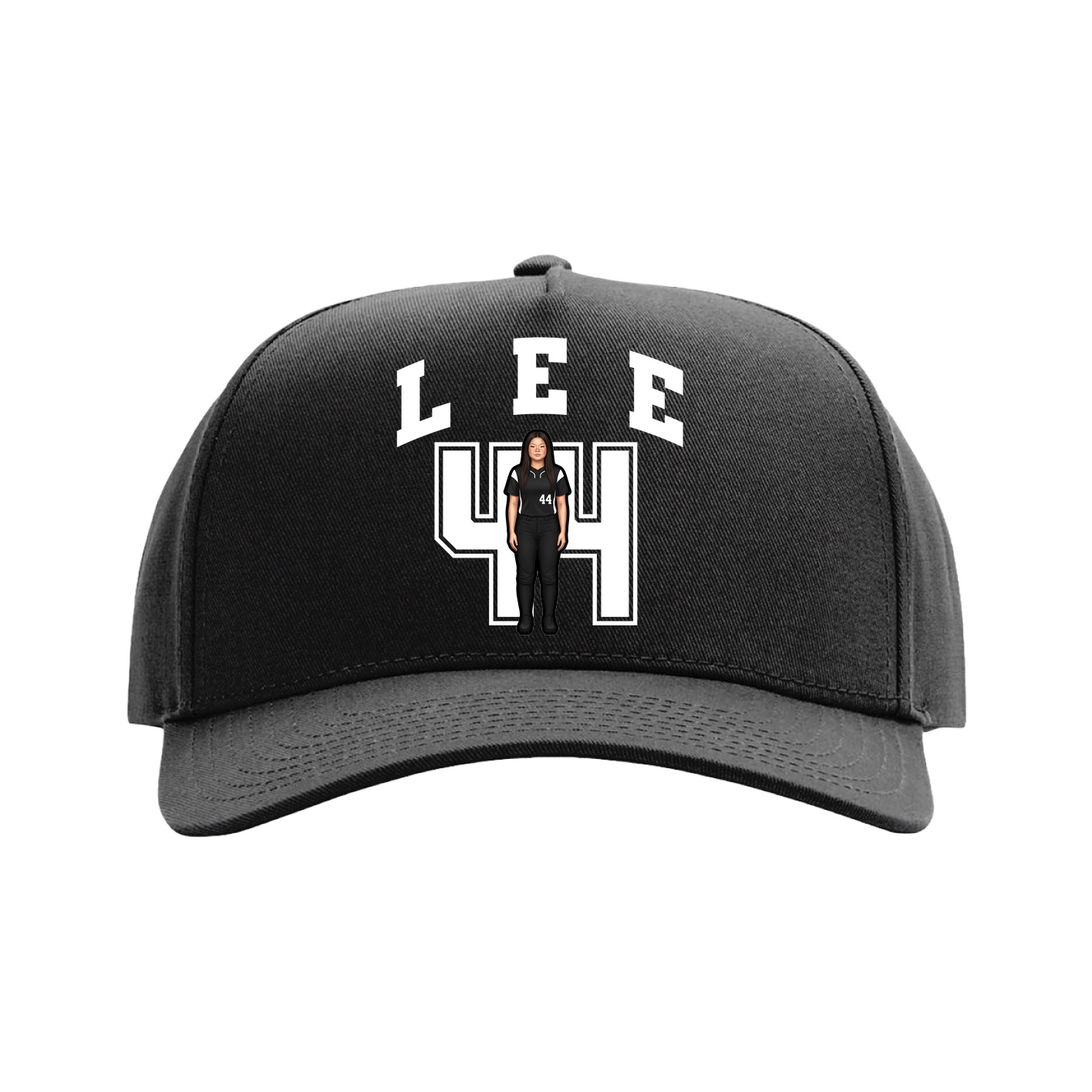 Full Fabric Five-Panel Champ Cap — Number in Black