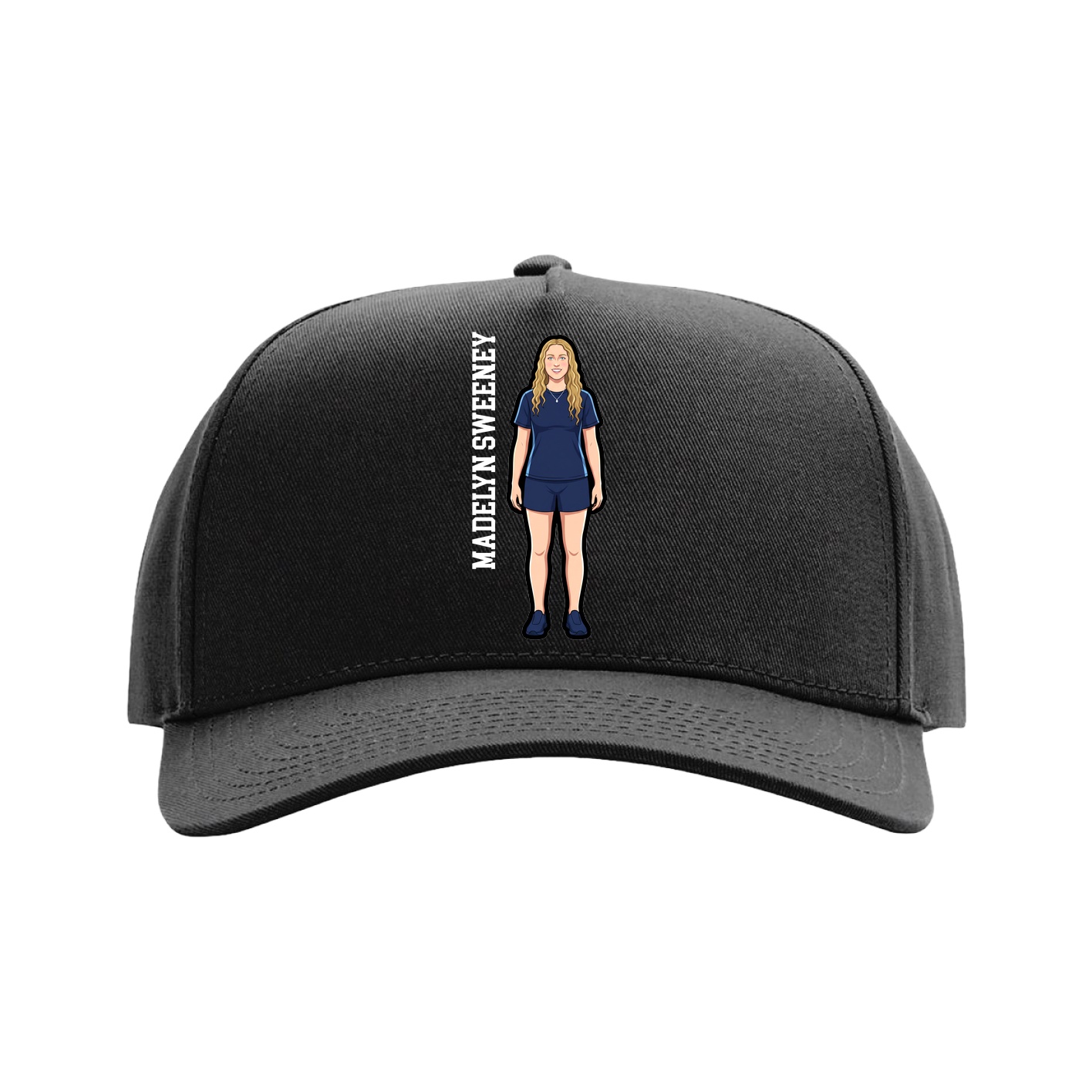 Full Fabric Five-Panel Champ Cap — Name Vertical in Black