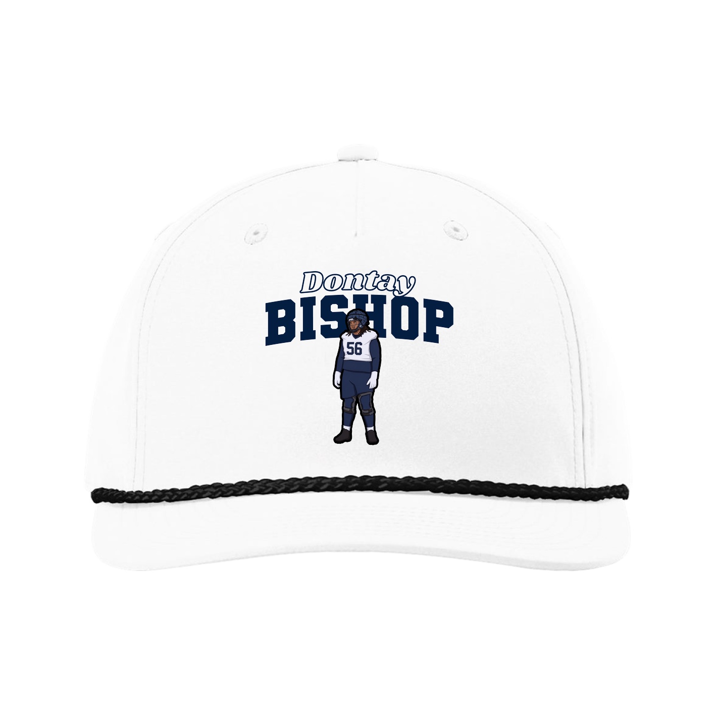 Five-Panel Classic Rope Cap — Name Arch in White