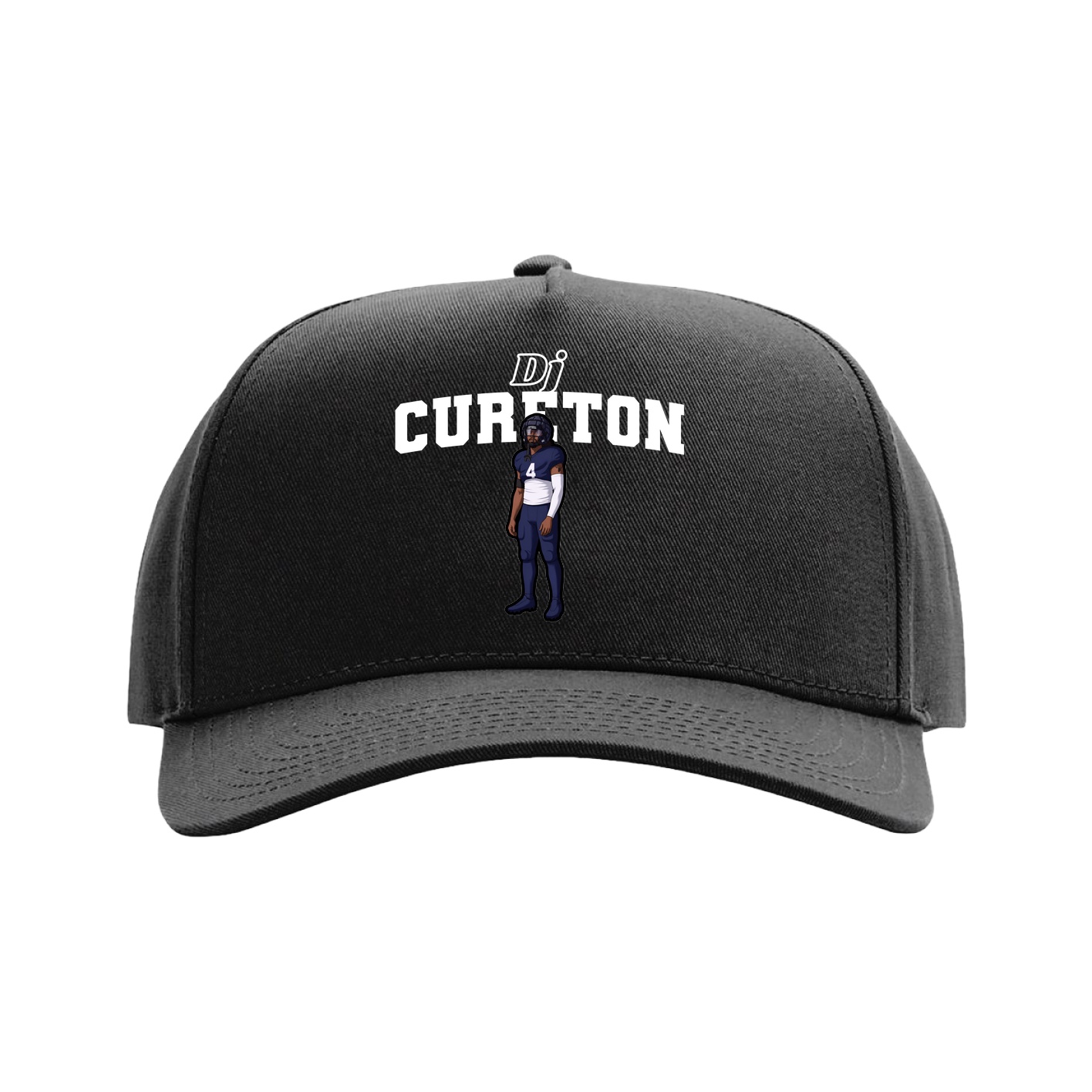 Full Fabric Five-Panel Champ Cap — Name Arch in Black