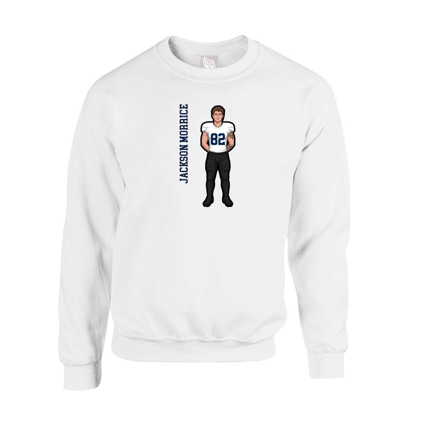 Fleece Crew — Name Vertical in White