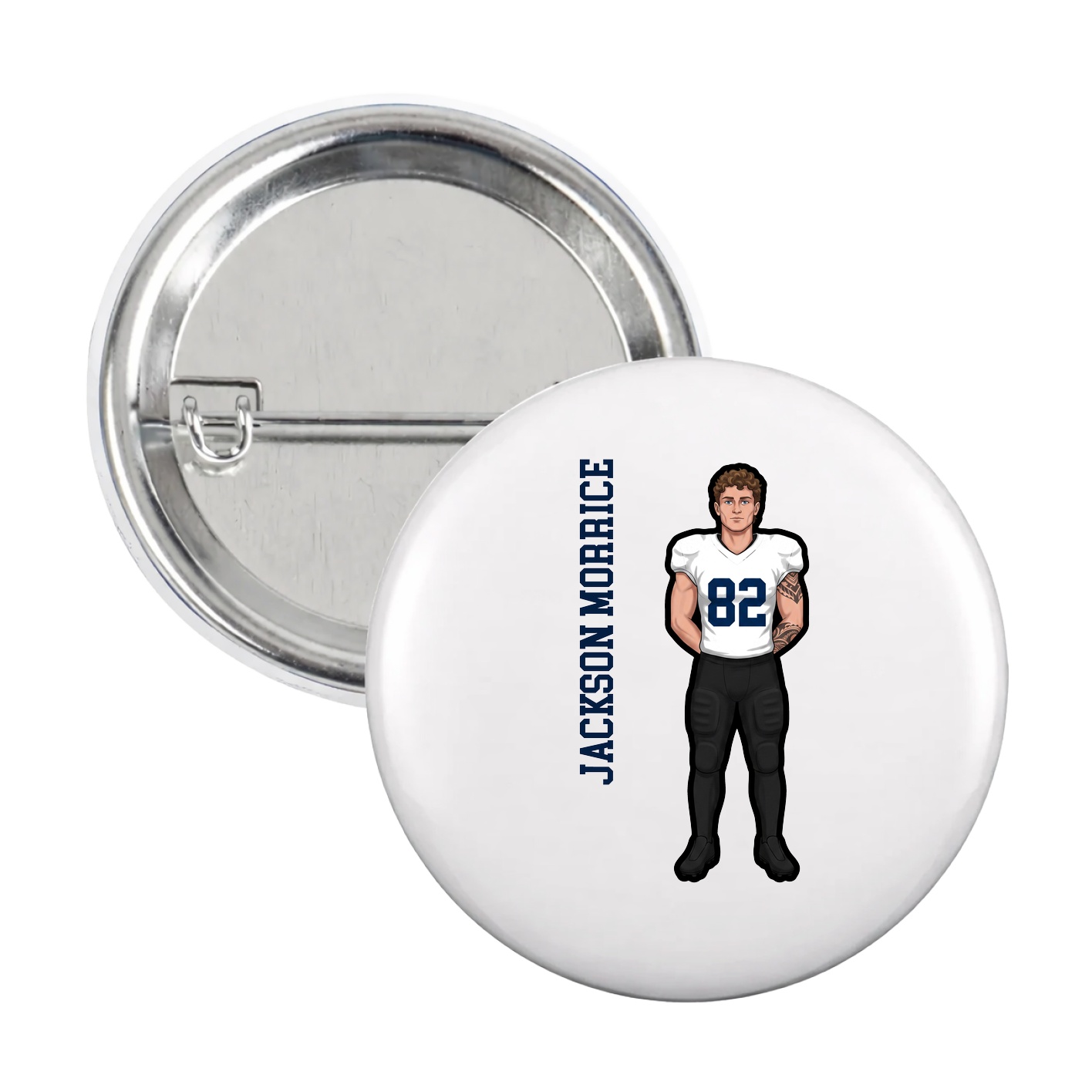 Game Day Button — Name Vertical in White