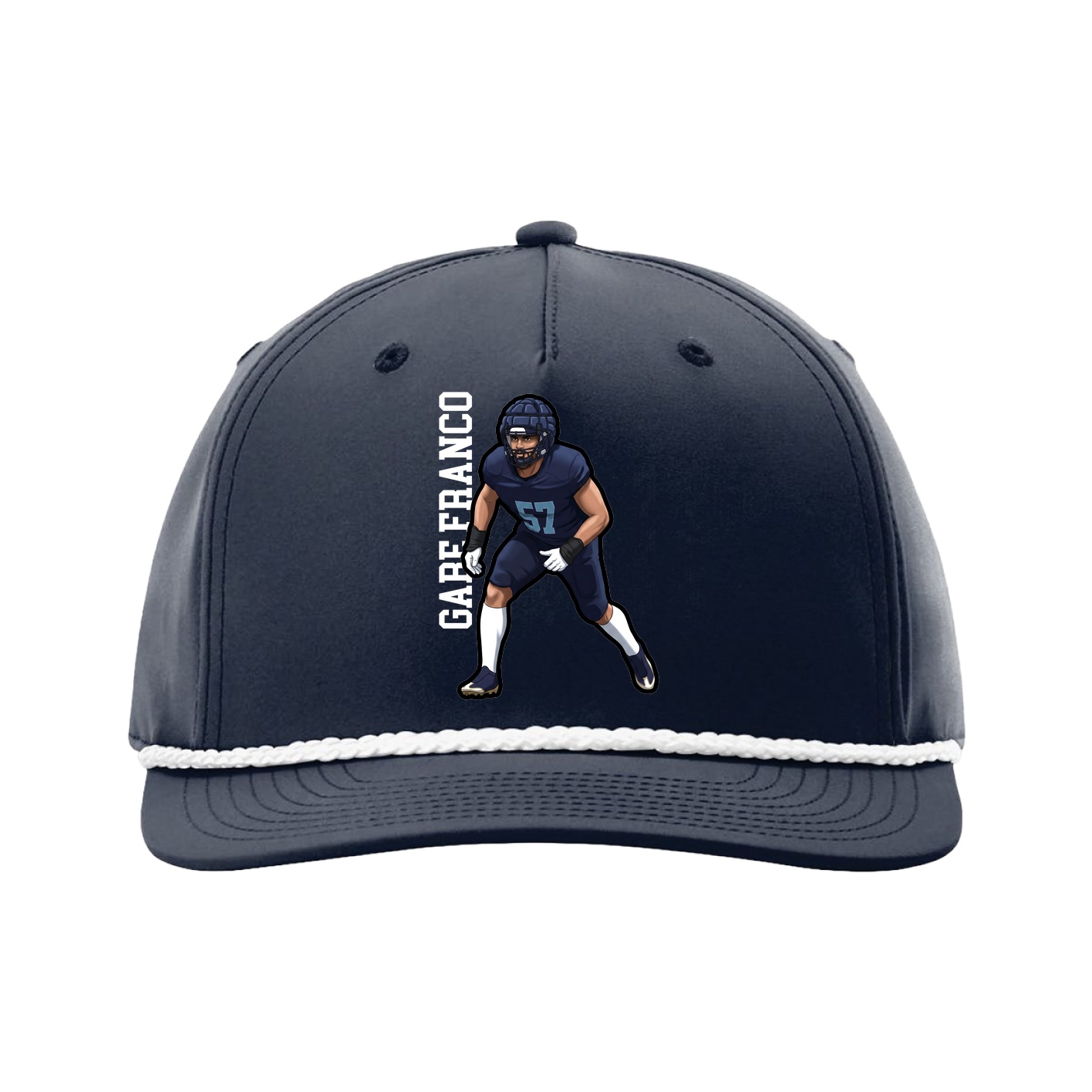 Five-Panel Classic Rope Cap — Name Vertical in Navy