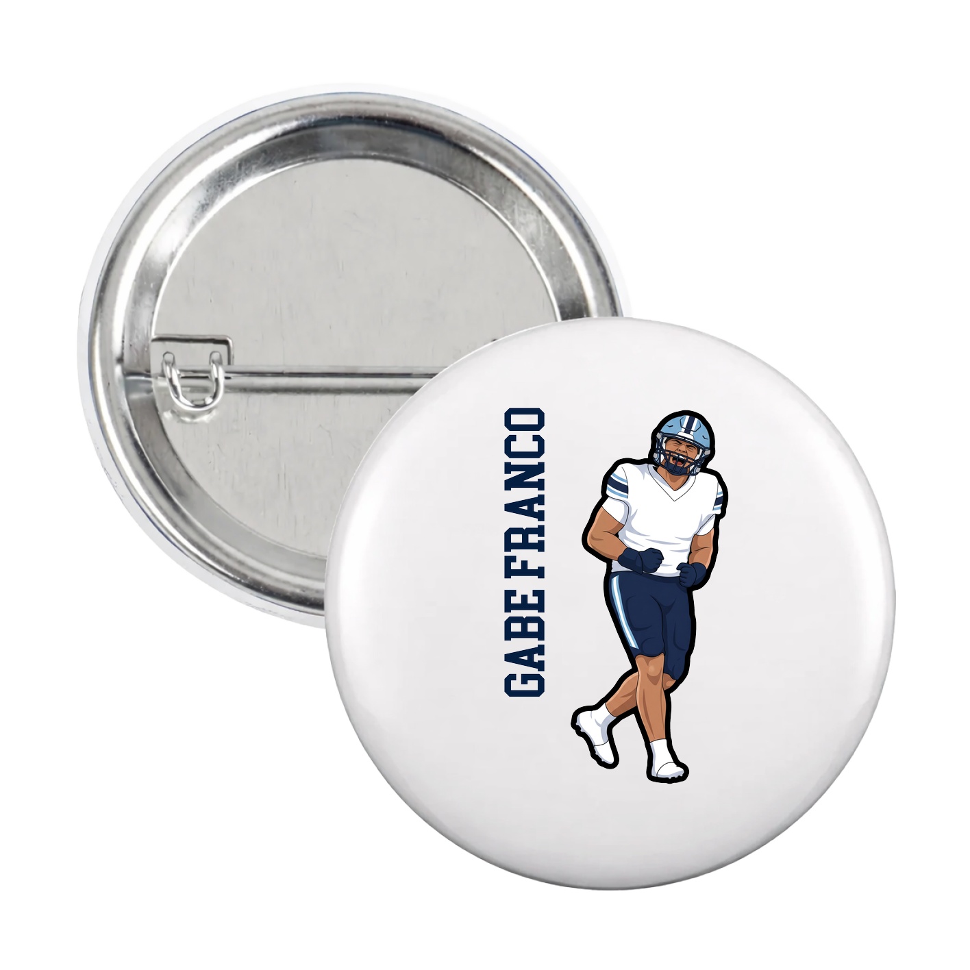 Game Day Button — Name Vertical in White