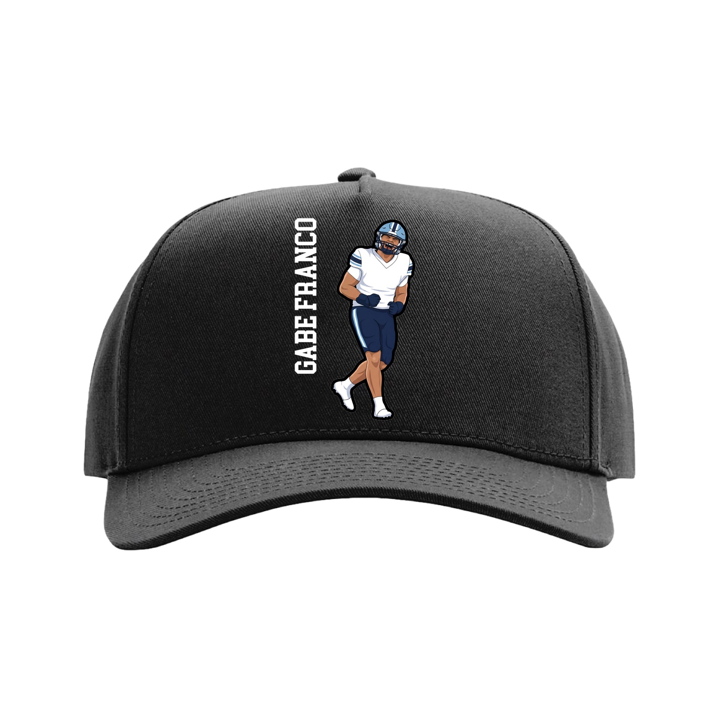 Full Fabric Five-Panel Champ Cap — Name Vertical in Black