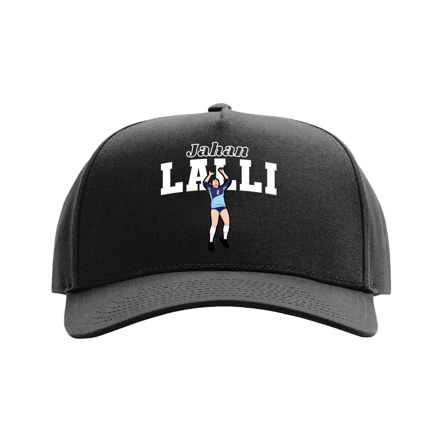 Full Fabric Five-Panel Champ Cap — Name Arch in Black