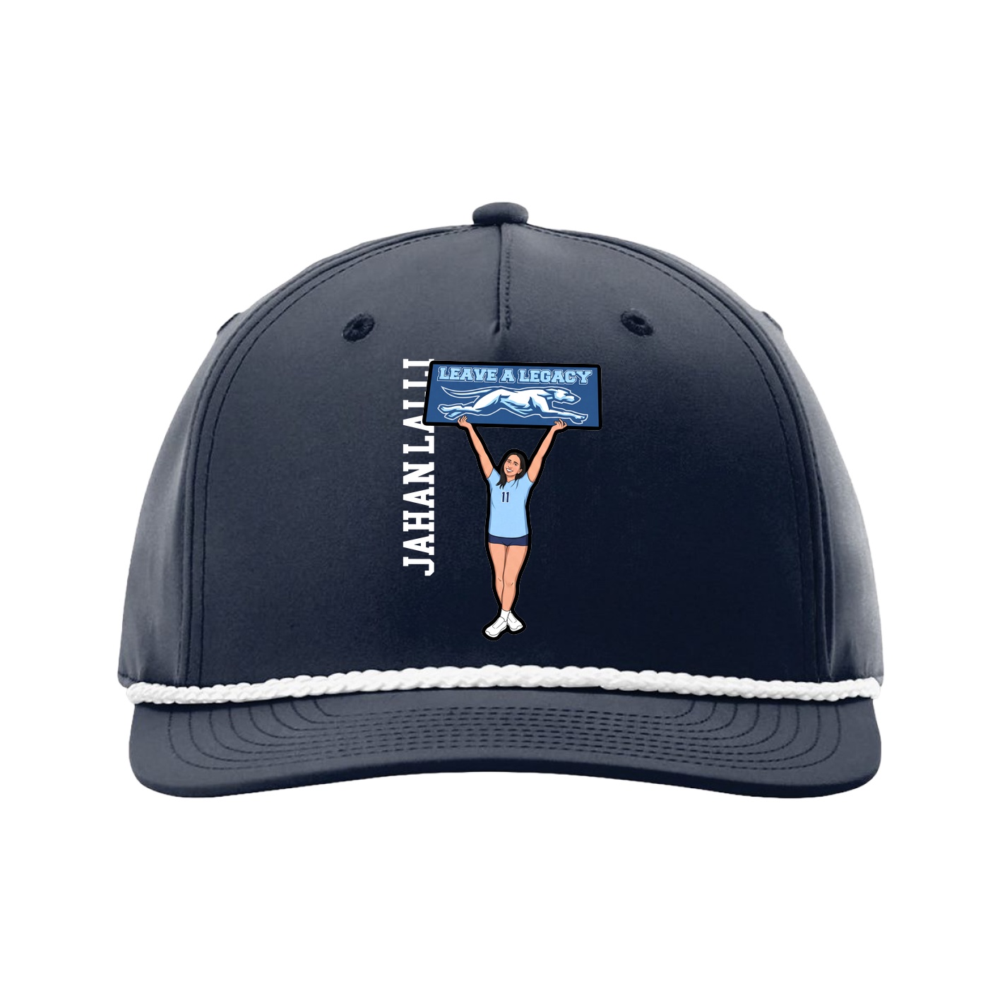 Five-Panel Classic Rope Cap — Name Vertical in Navy