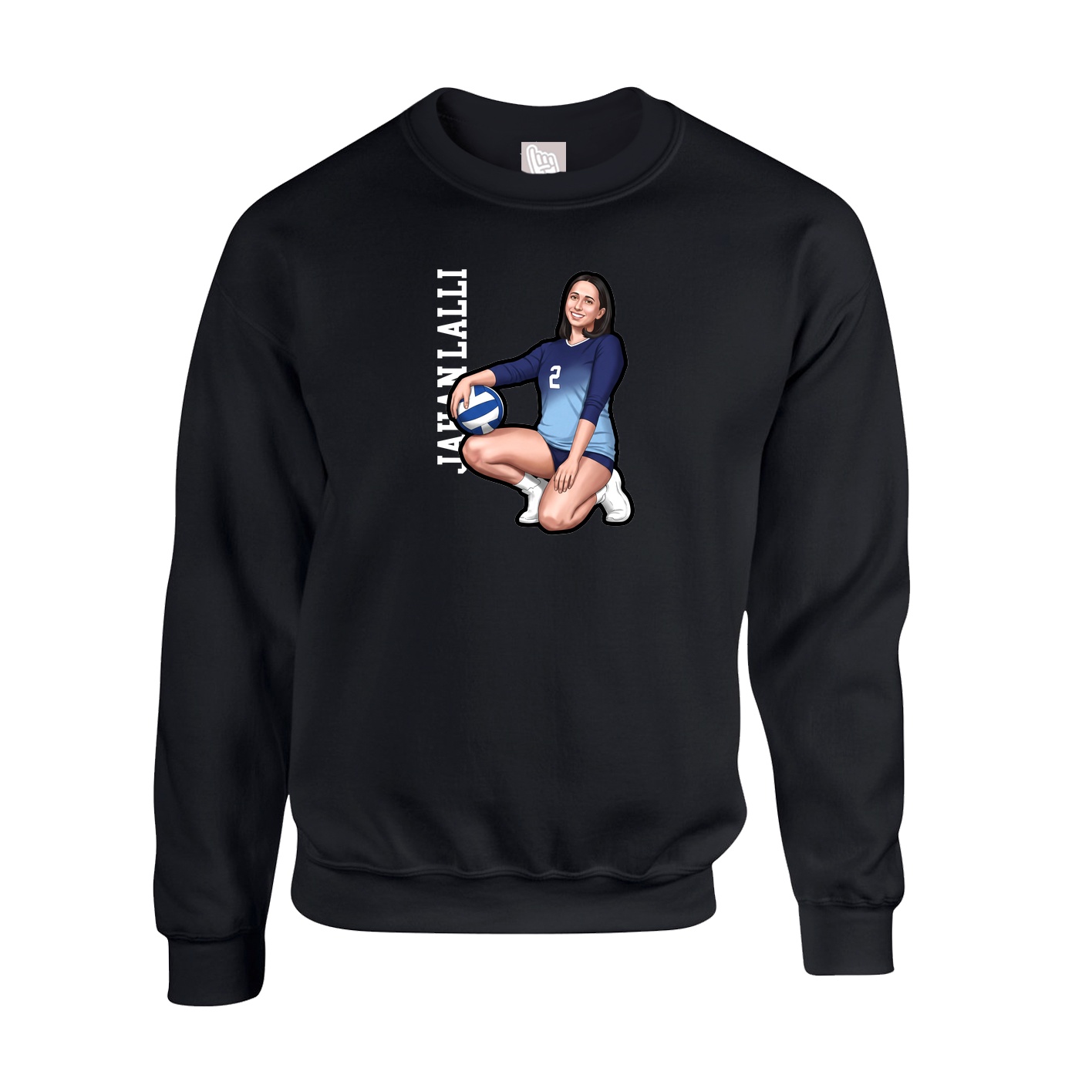 Fleece Crew — Name Vertical in Black