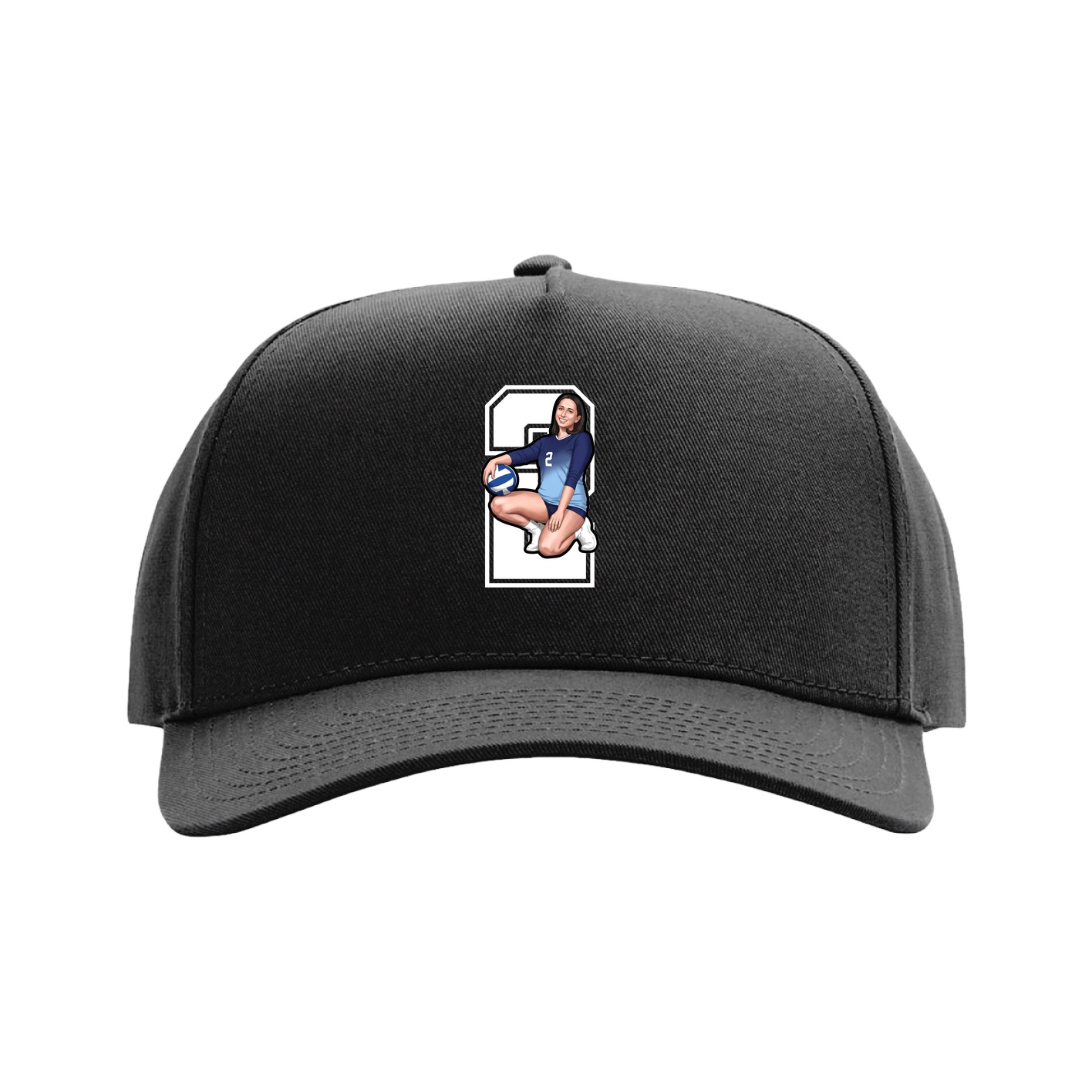 Full Fabric Five-Panel Champ Cap — Number in Black