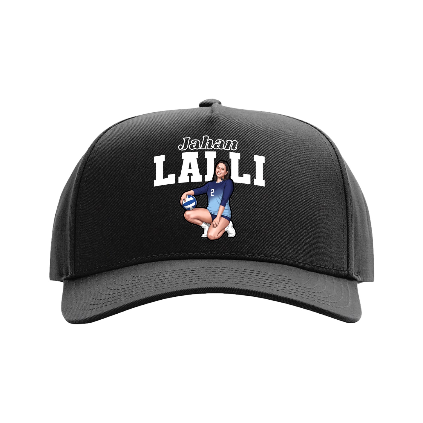 Full Fabric Five-Panel Champ Cap — Name Arch in Black