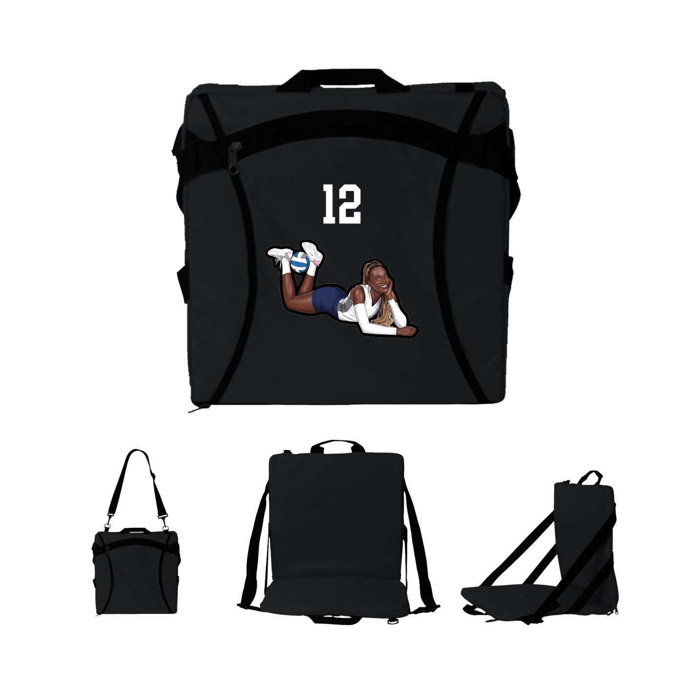 Folding Stadium Seat — Number Top in Black