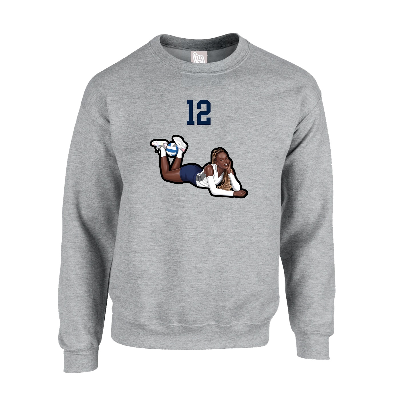 Fleece Crew — Number Top in Grey