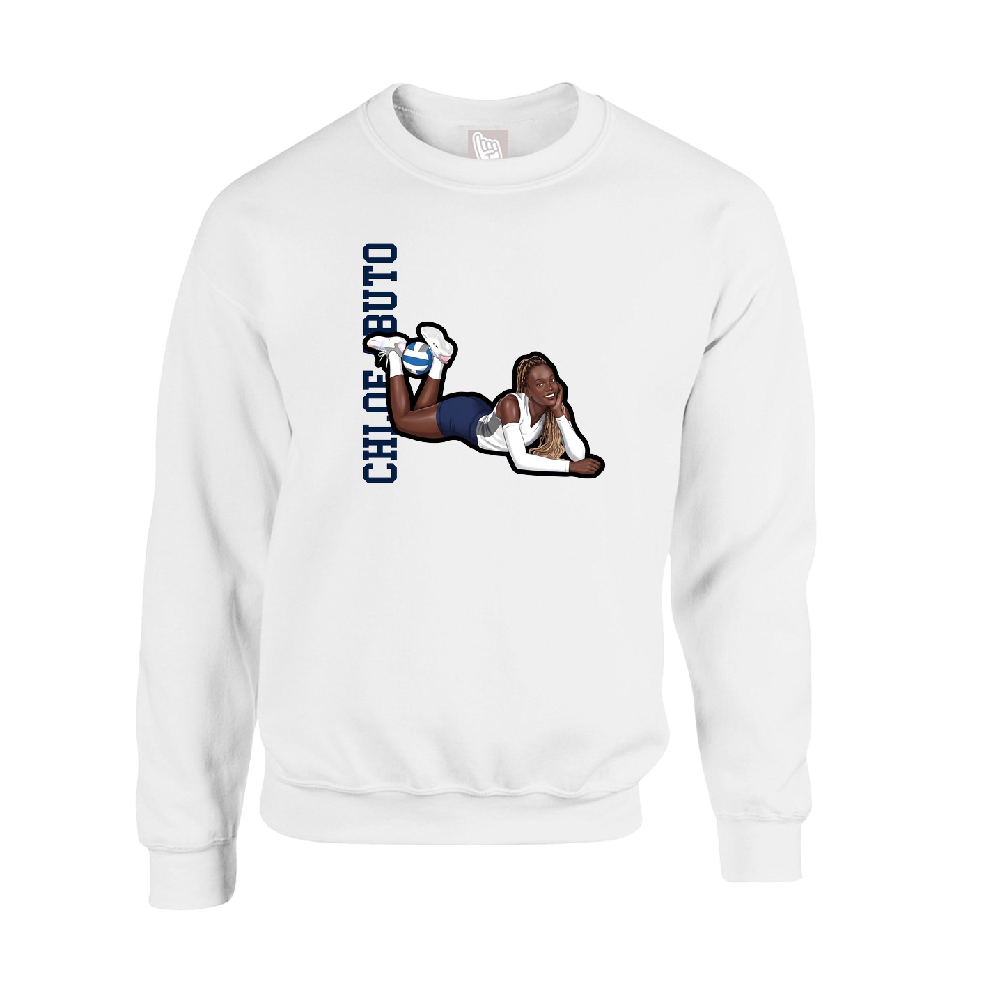 Fleece Crew — Name Vertical in White
