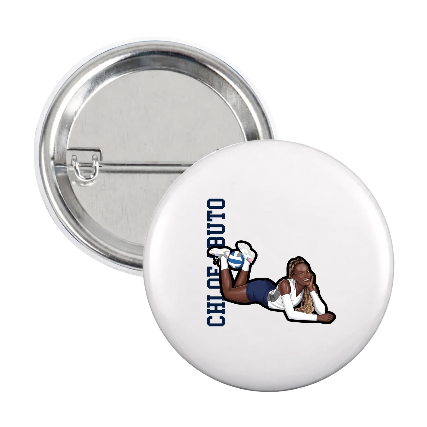 Game Day Button — Name Vertical in White