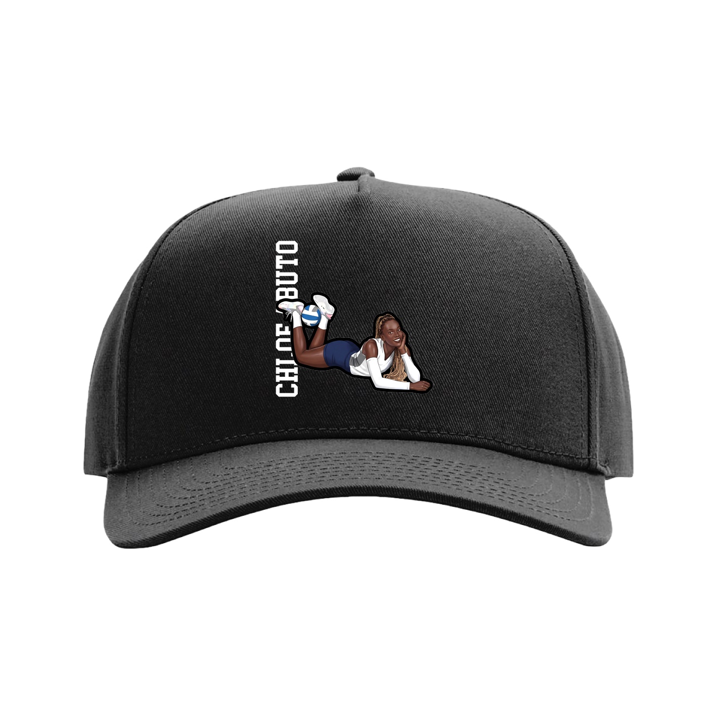 Full Fabric Five-Panel Champ Cap — Name Vertical in Black