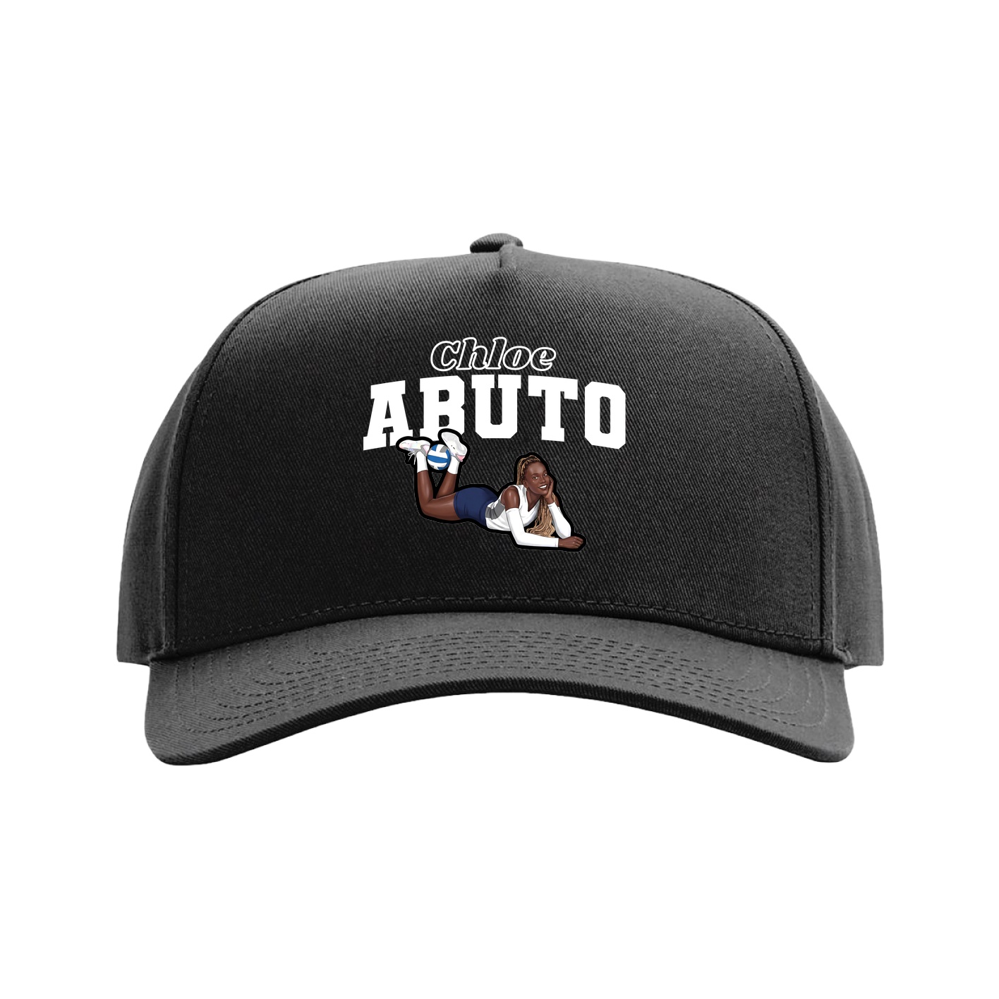Full Fabric Five-Panel Champ Cap — Name Arch in Black