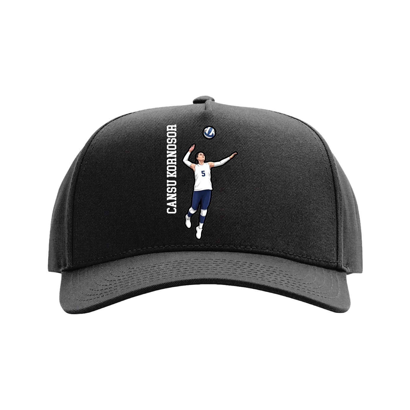 Full Fabric Five-Panel Champ Cap — Name Vertical in Black