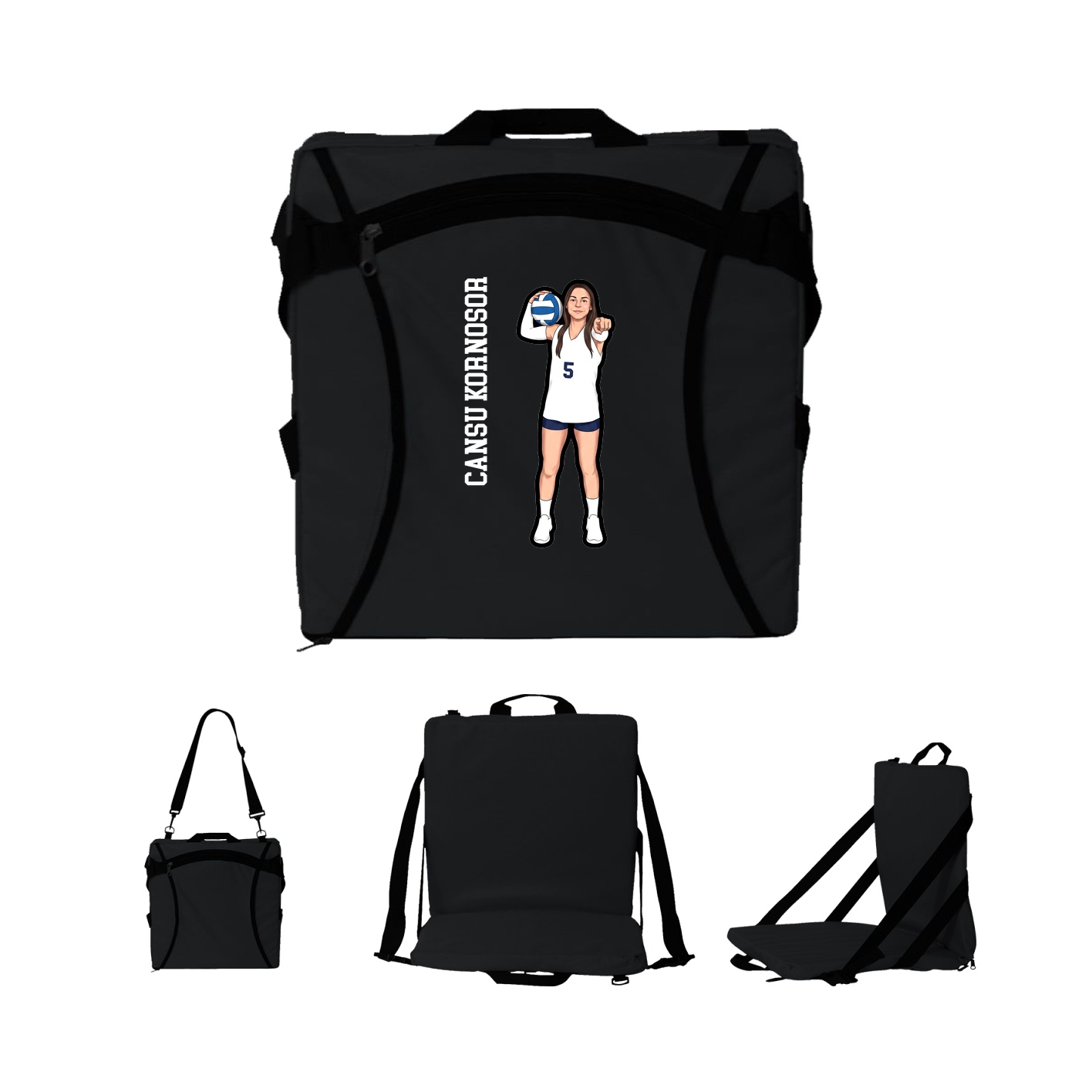 Folding Stadium Seat — Name Vertical in Black