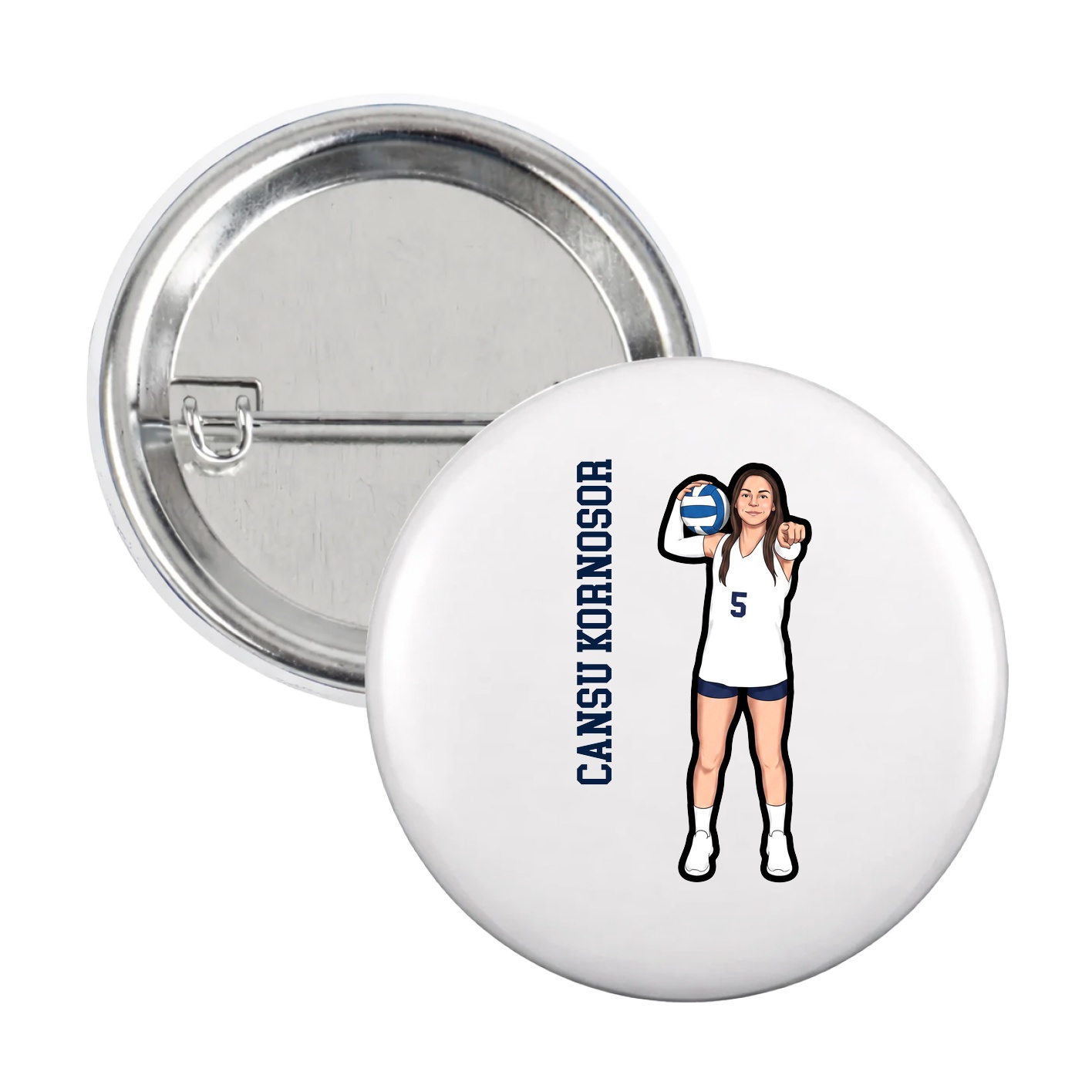 Game Day Button — Name Vertical in White