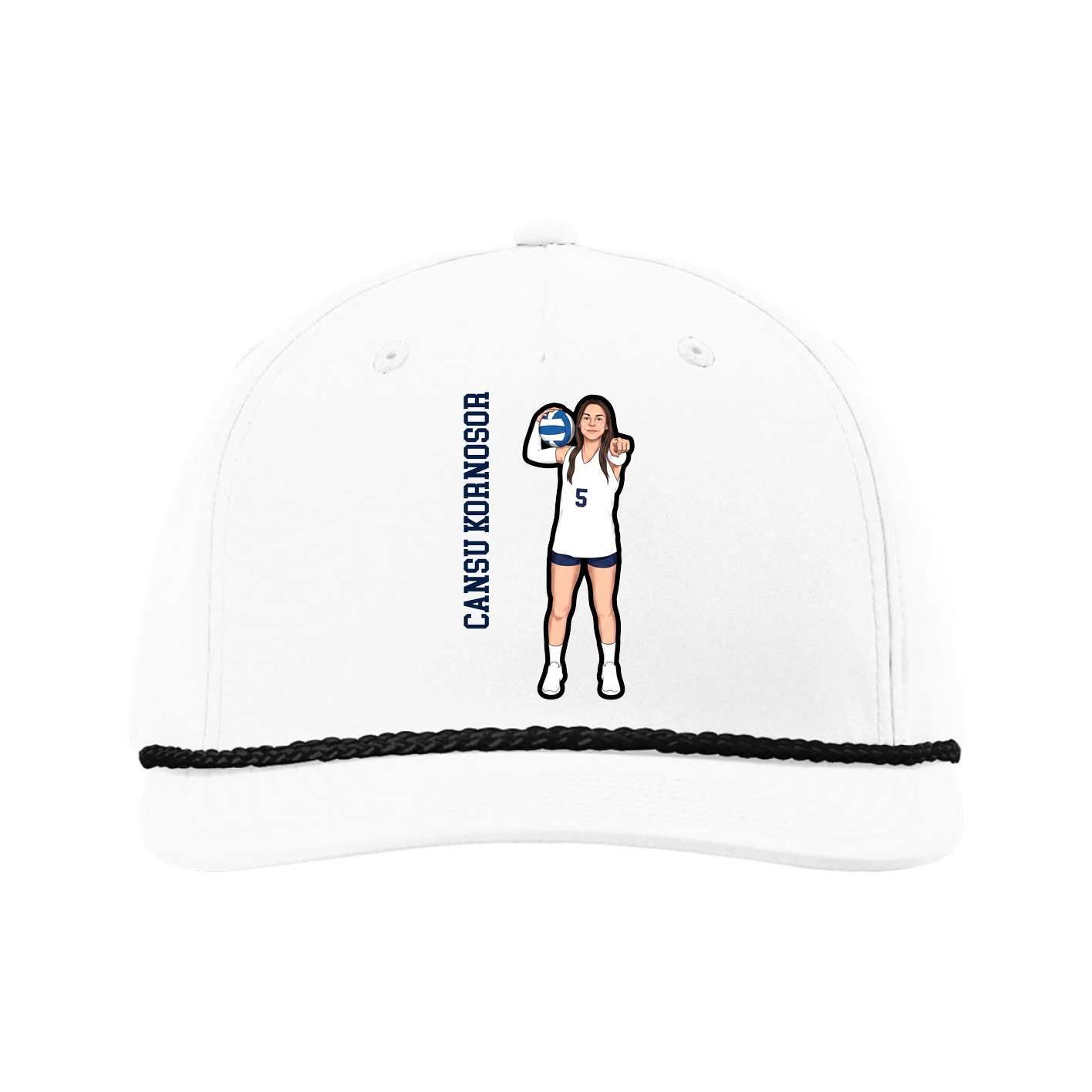 Five-Panel Classic Rope Cap — Name Vertical in White